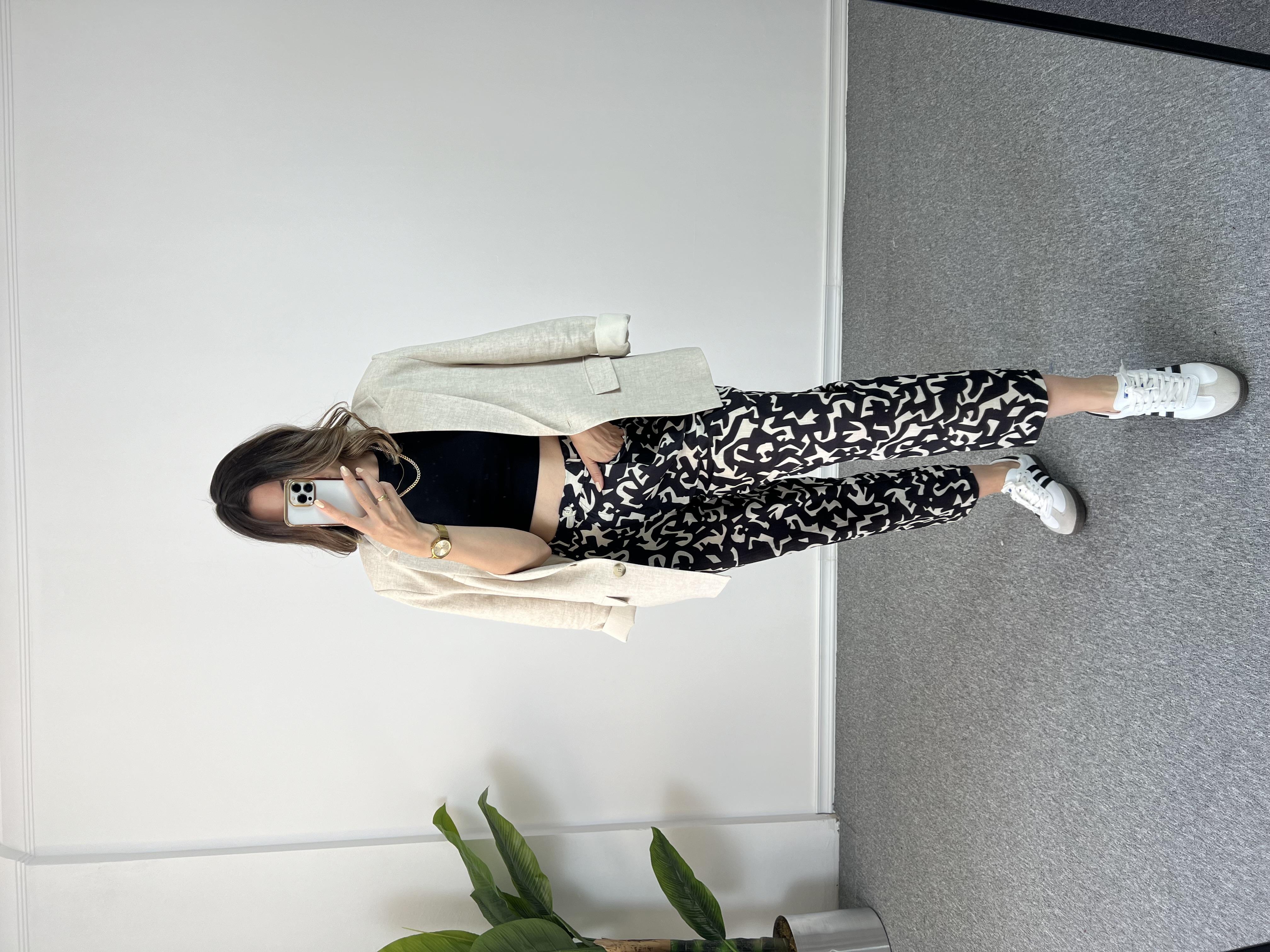 Keten Desenli Şalvar Pantolon