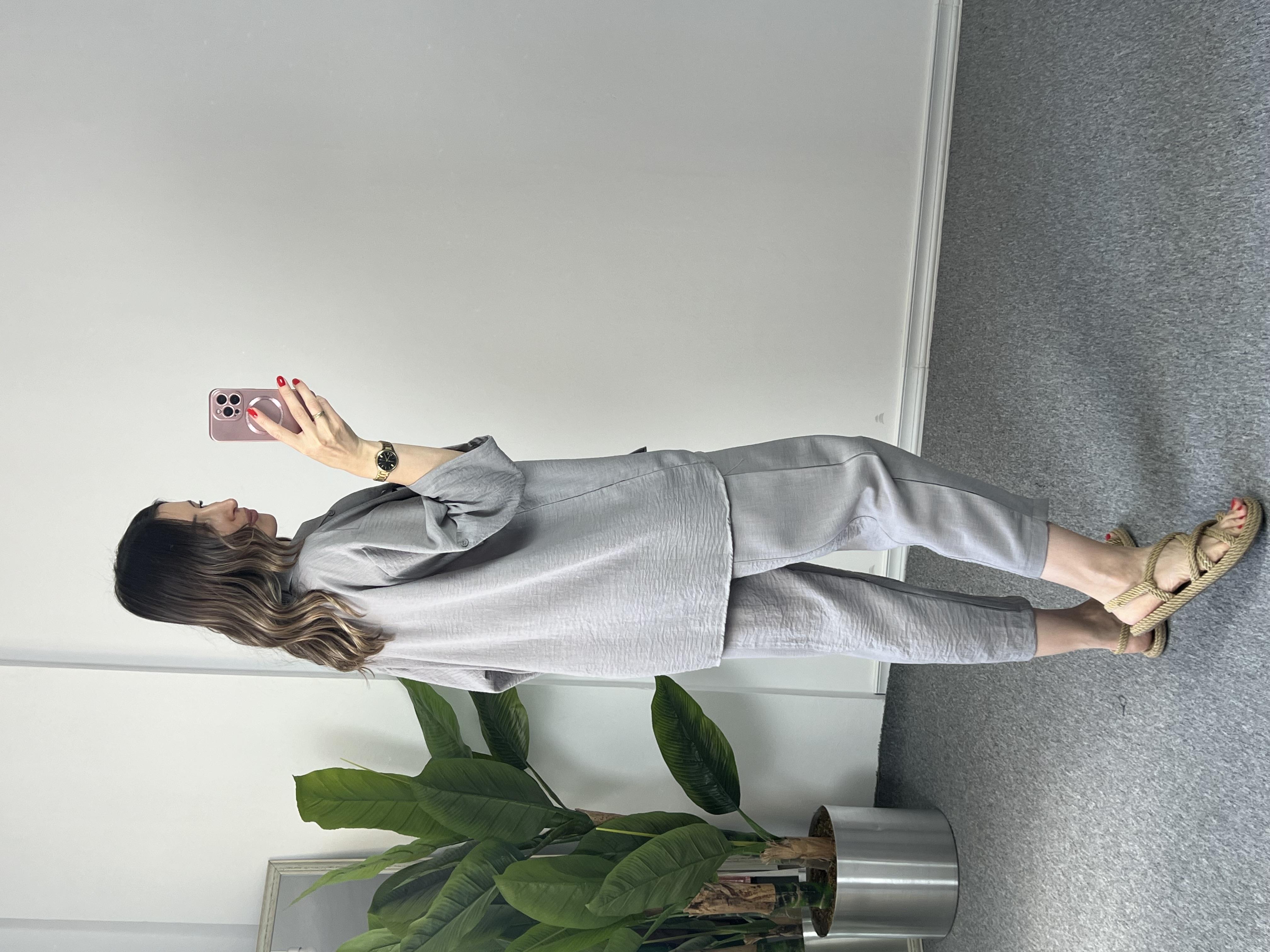 Keten Gömlekli Gri Takım 