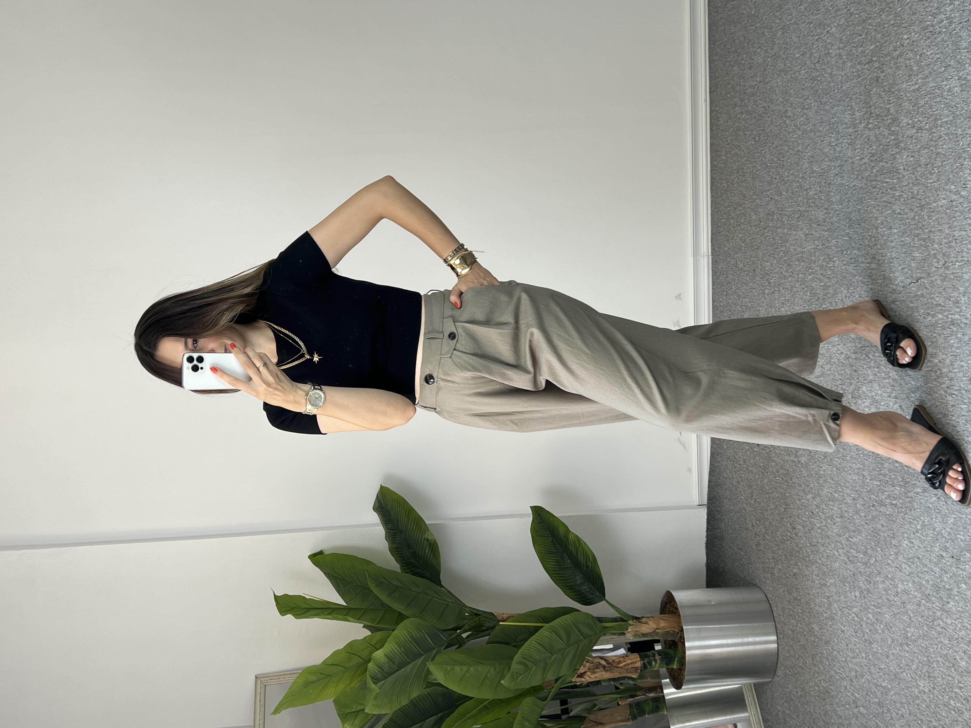 Keten Şalvar Vizon Pantolon