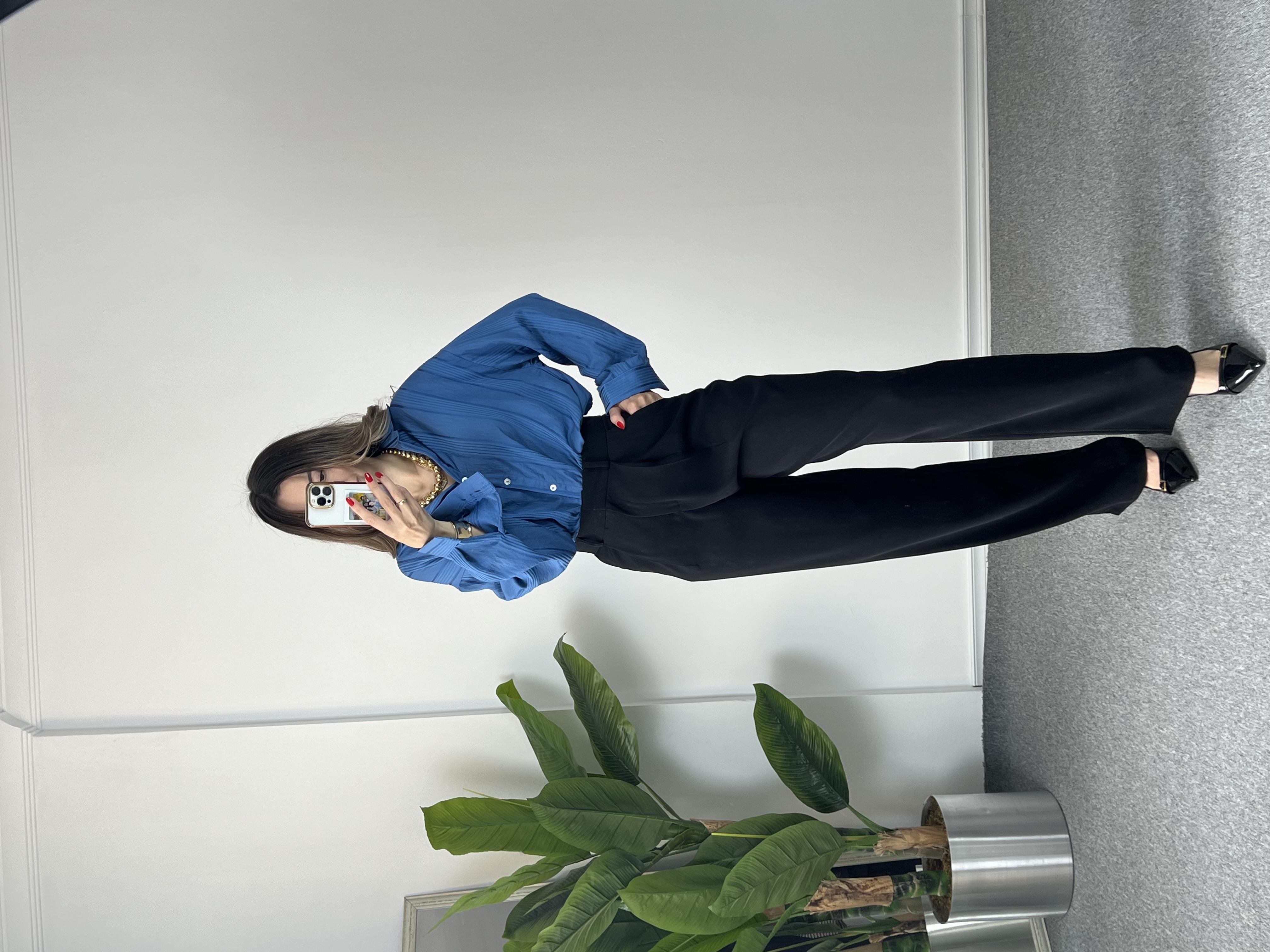 Lacivert Camelya Gömlek