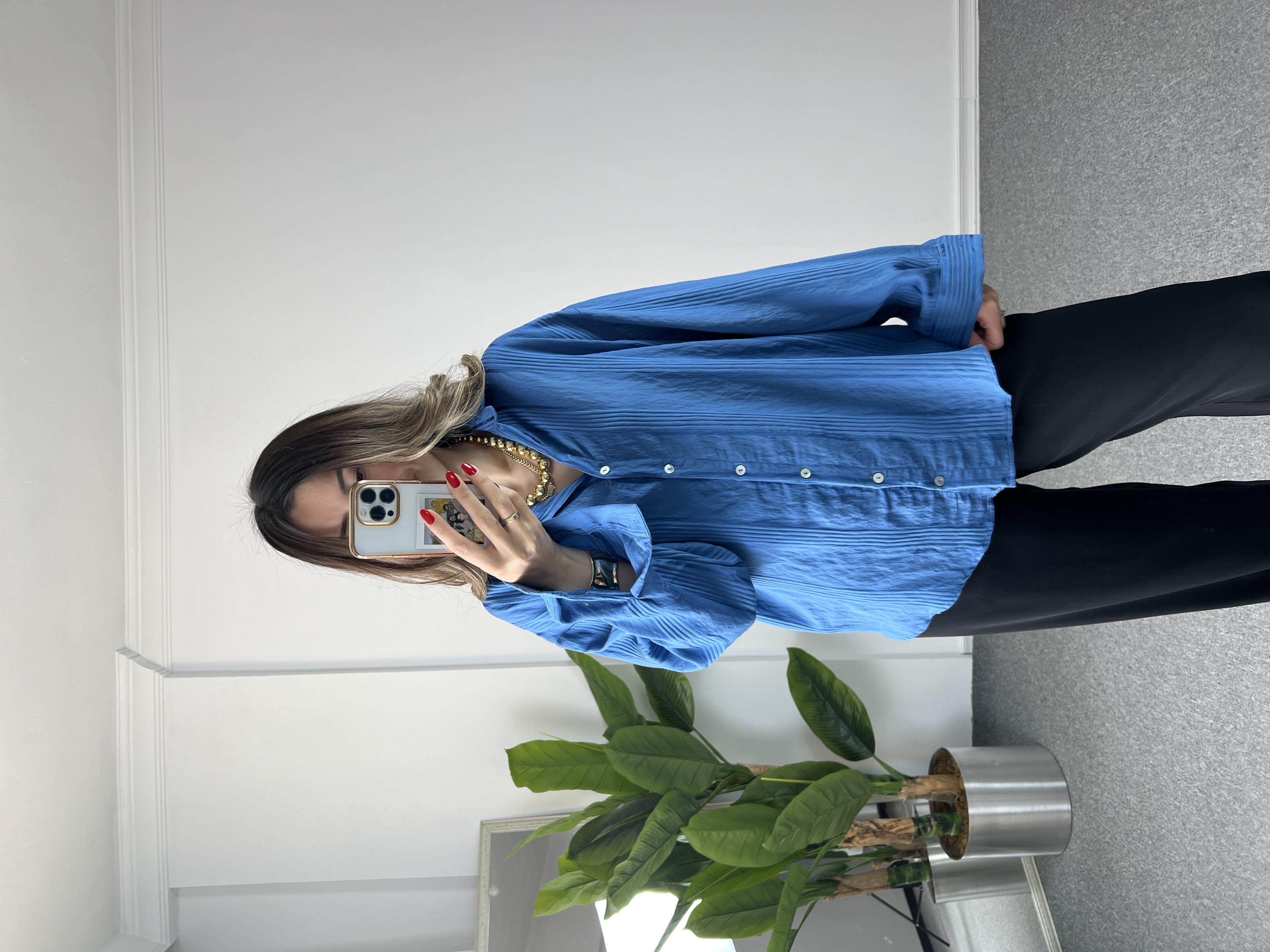 Lacivert Camelya Gömlek