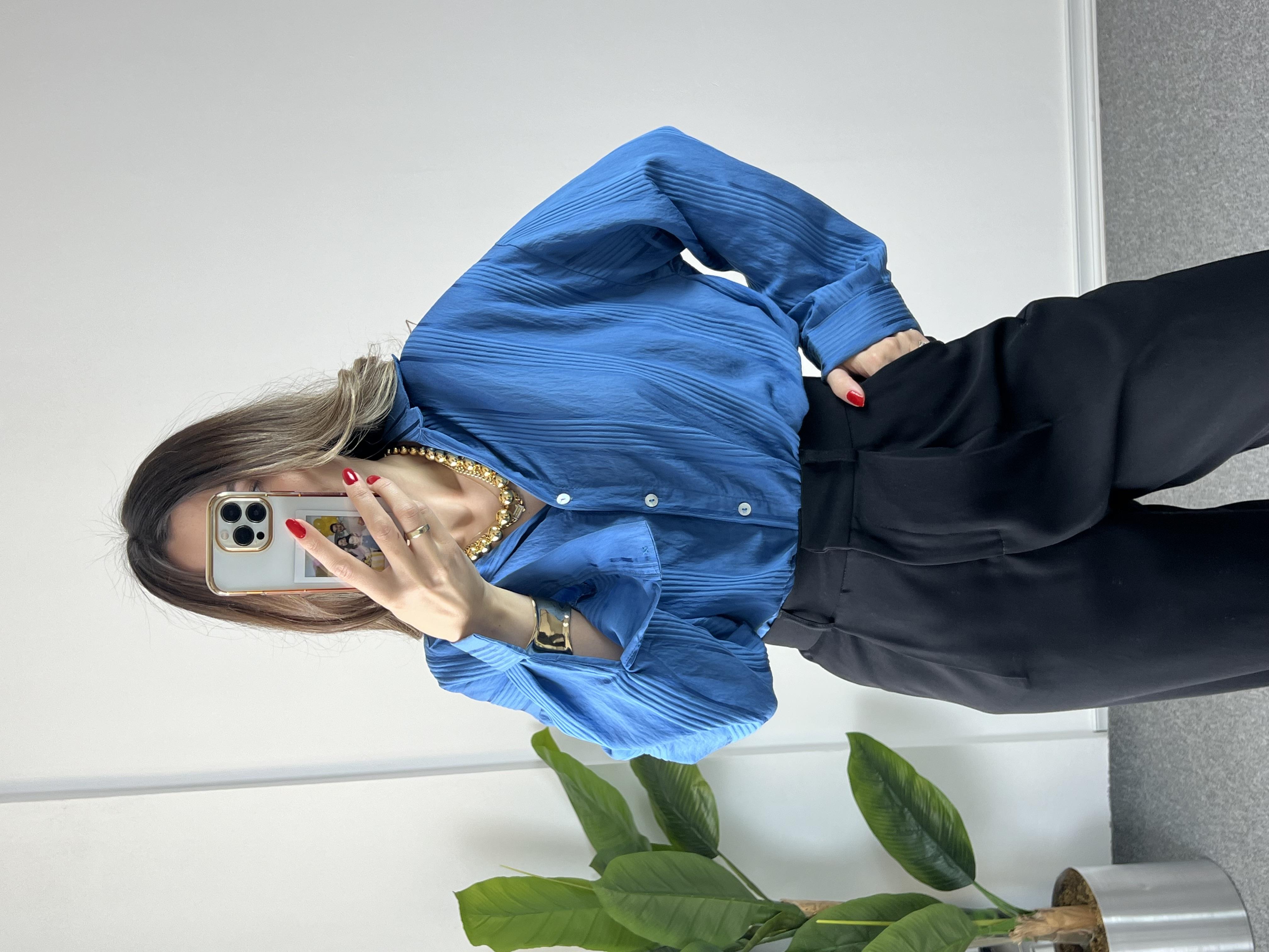 Lacivert Camelya Gömlek