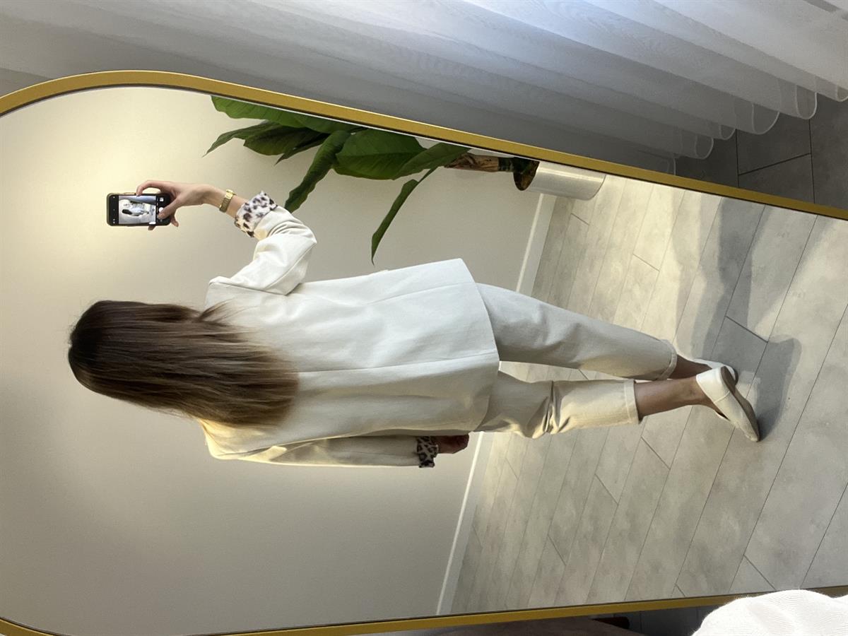 Leopar Astarlı Keten Blazer Ceket