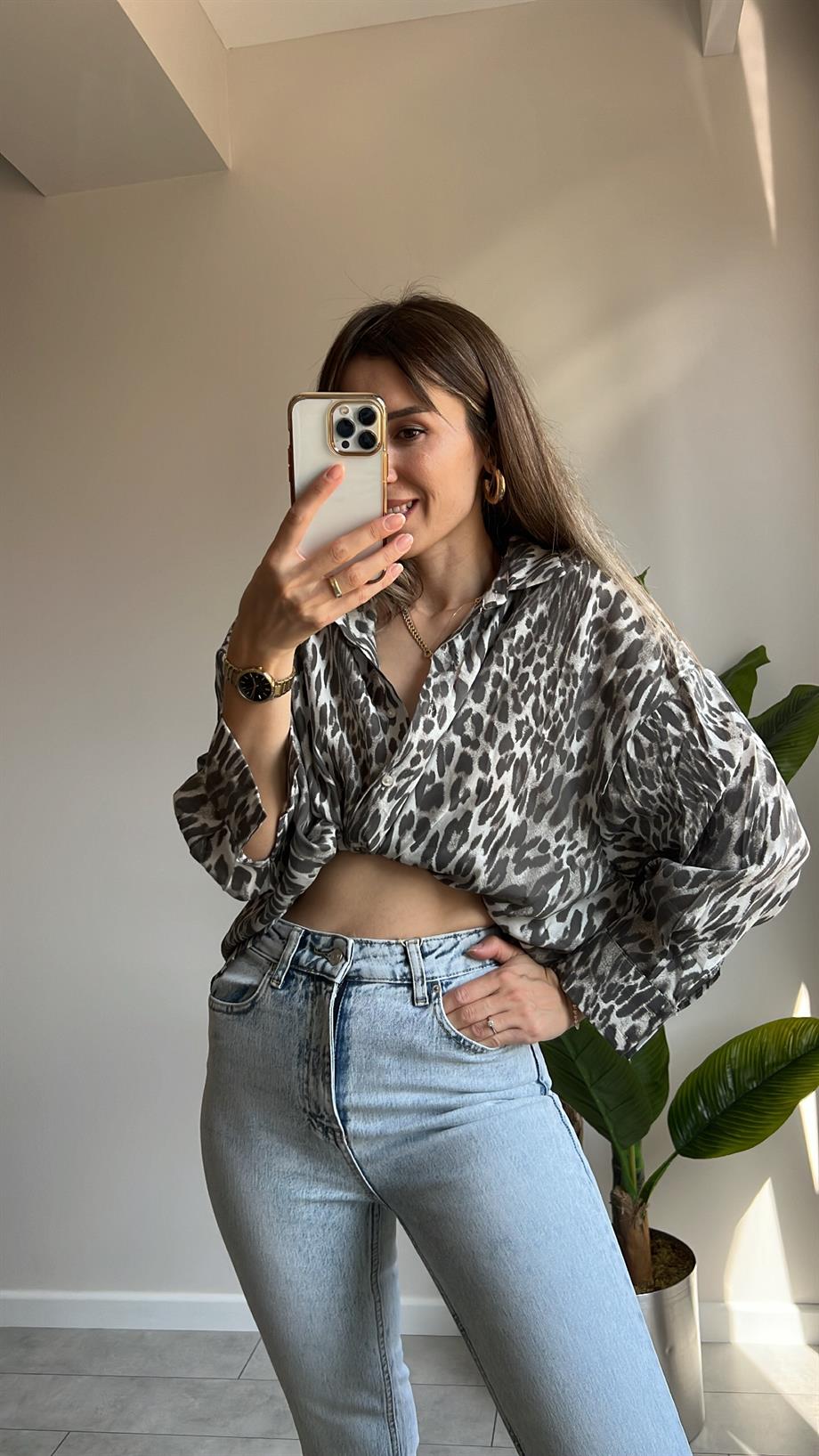 Leopar Desenli Gömlek