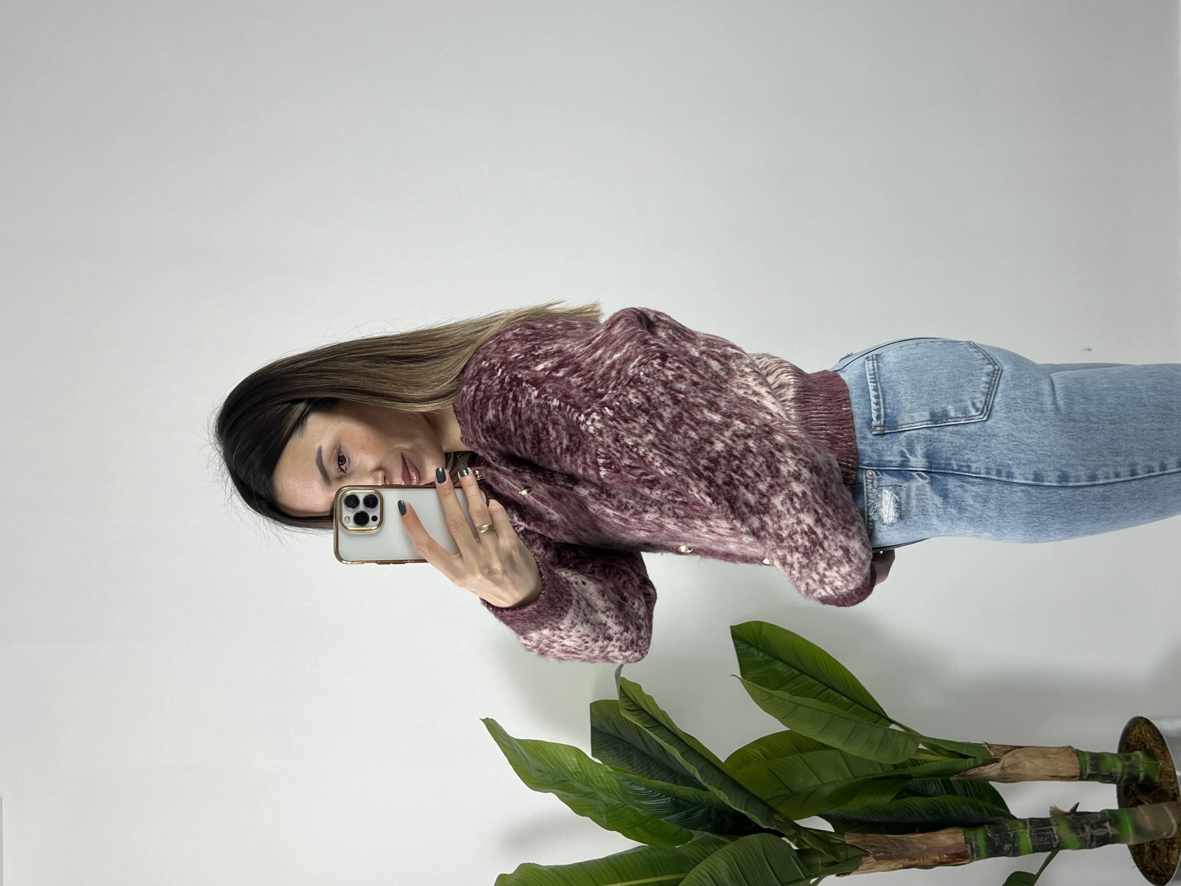 Marka Model Bordo Düğmeli Hırka