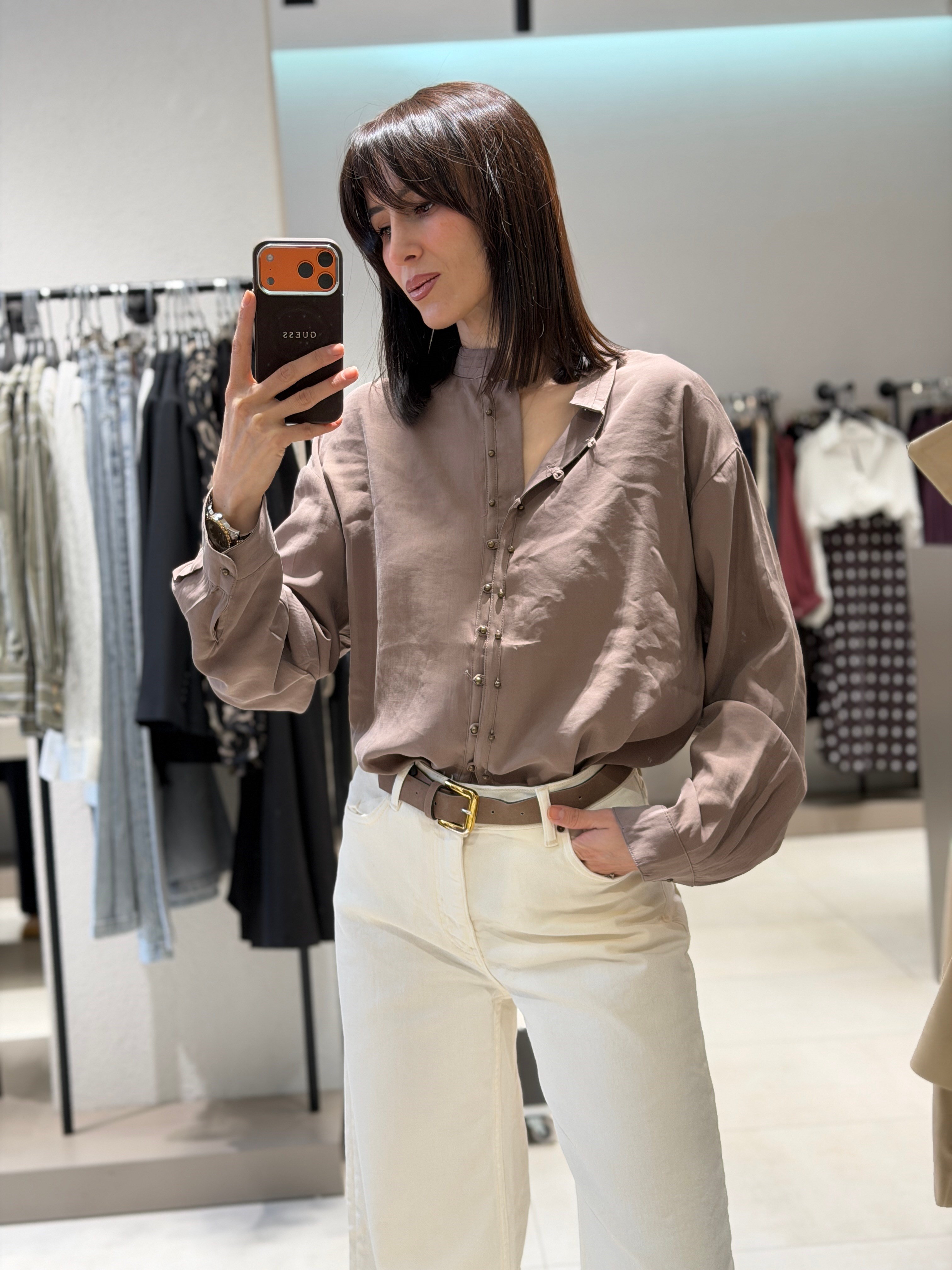 Marka Muadili Düğme Detay Gömlek VİZON