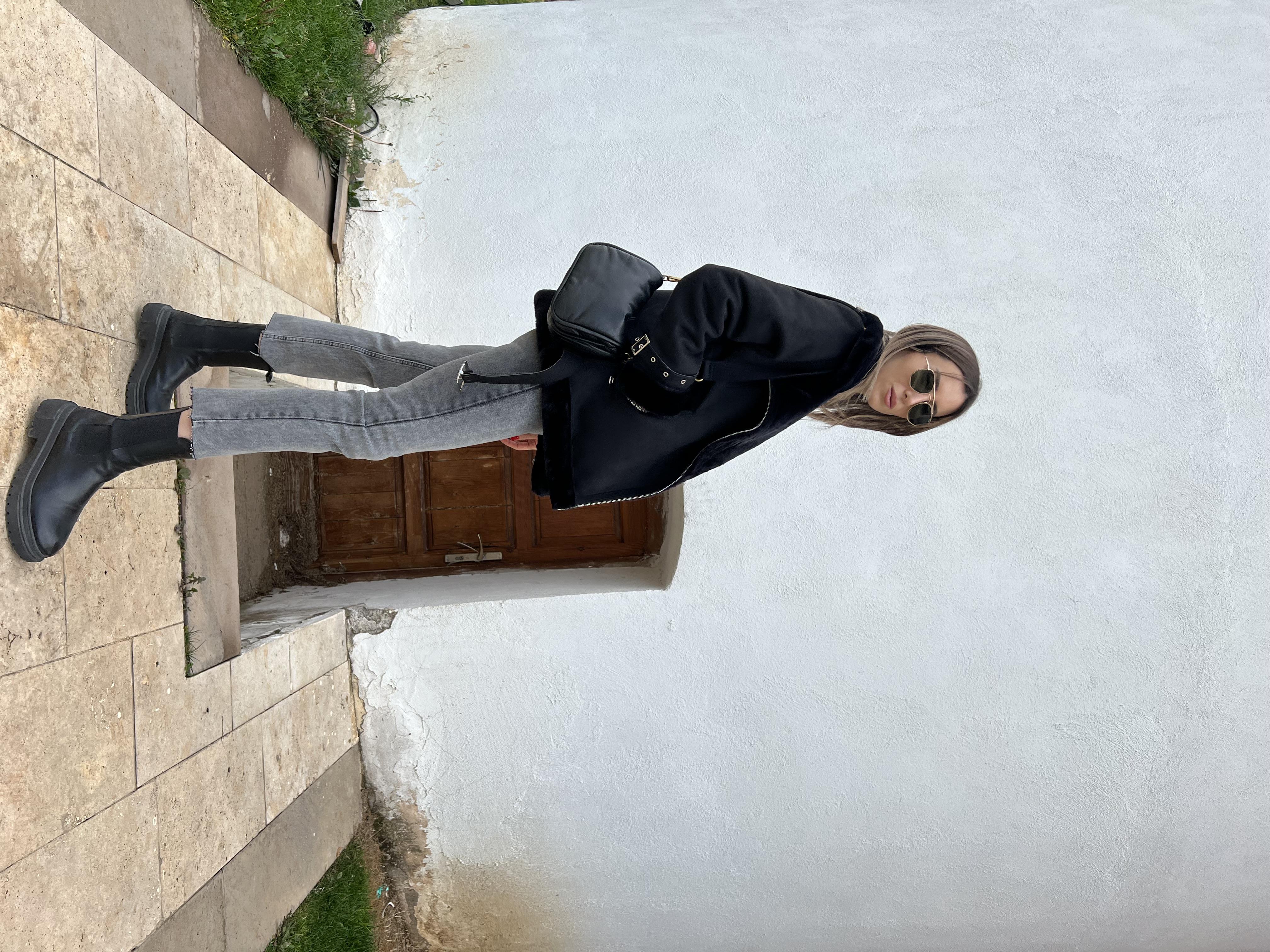 Marka Muadili Siyah Uzun Biker Mont