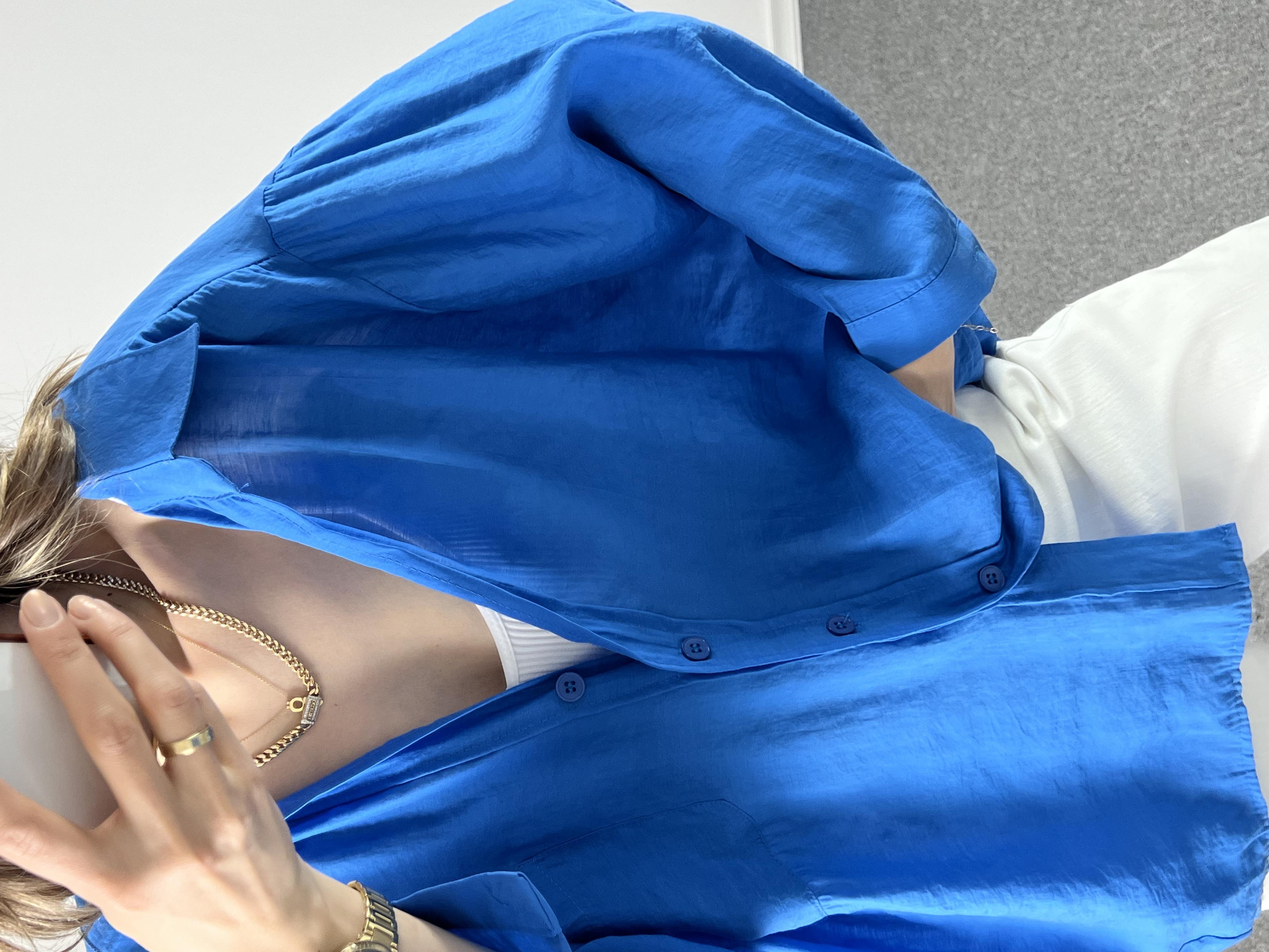 Mavi Düşük Omuz Tensel Gömlek