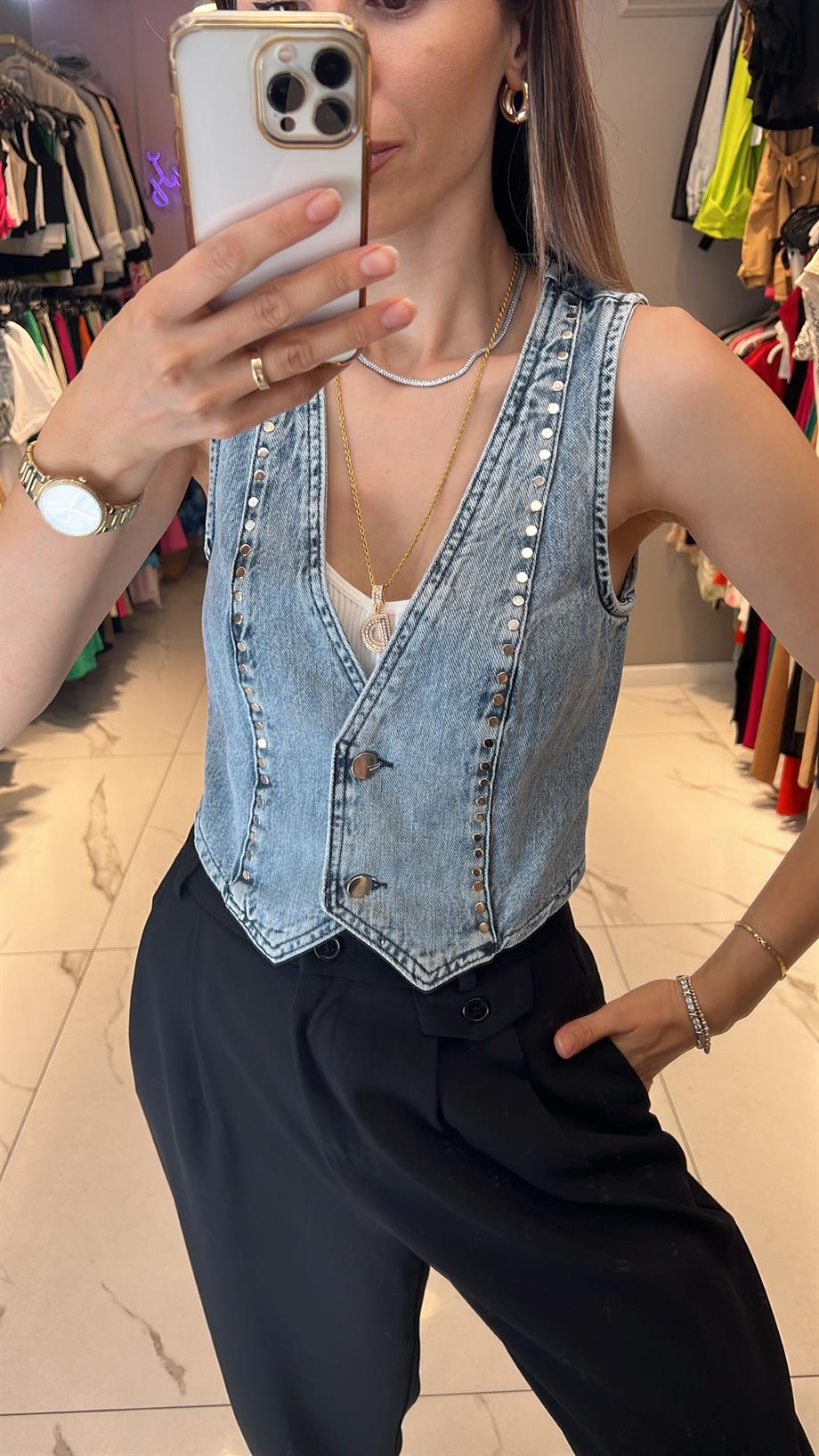 Mzr Zımbalı Kot Yelek