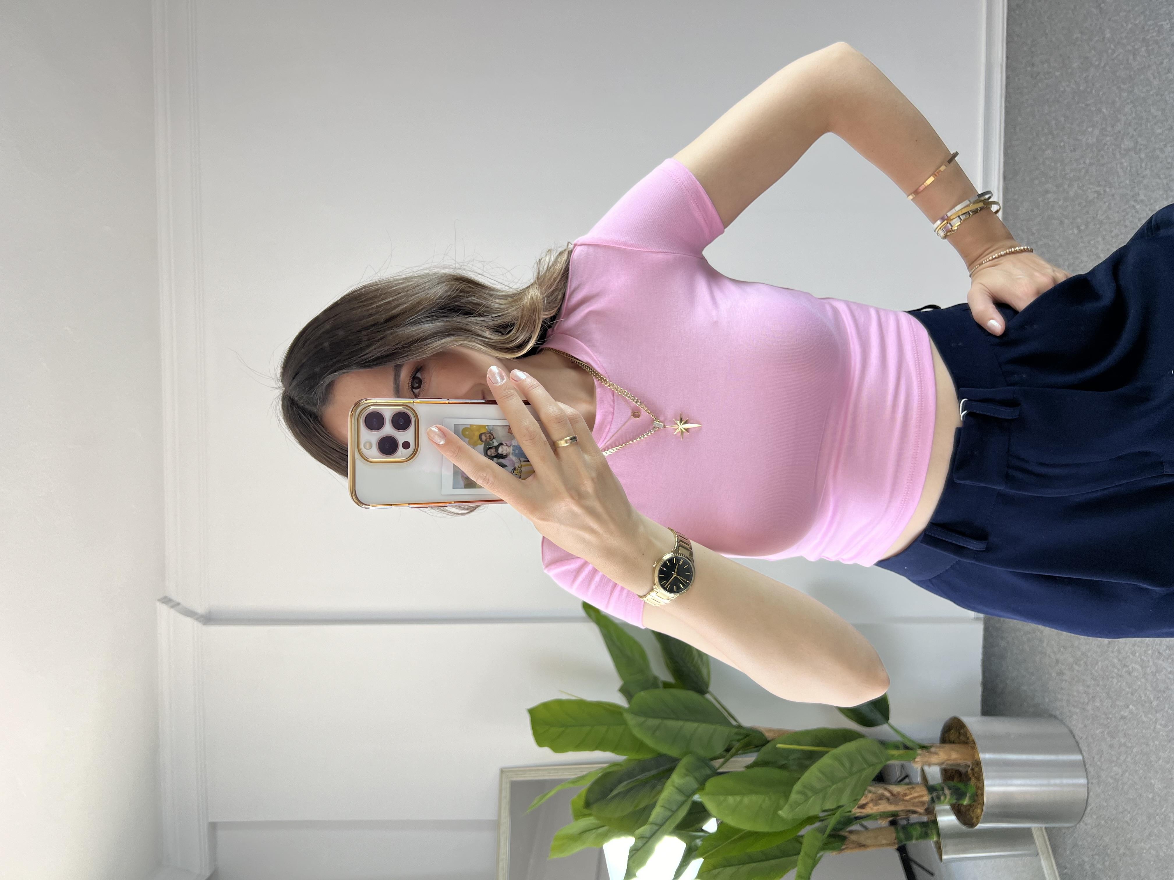 Orjinal Marka Pembe Crop Tshırt
