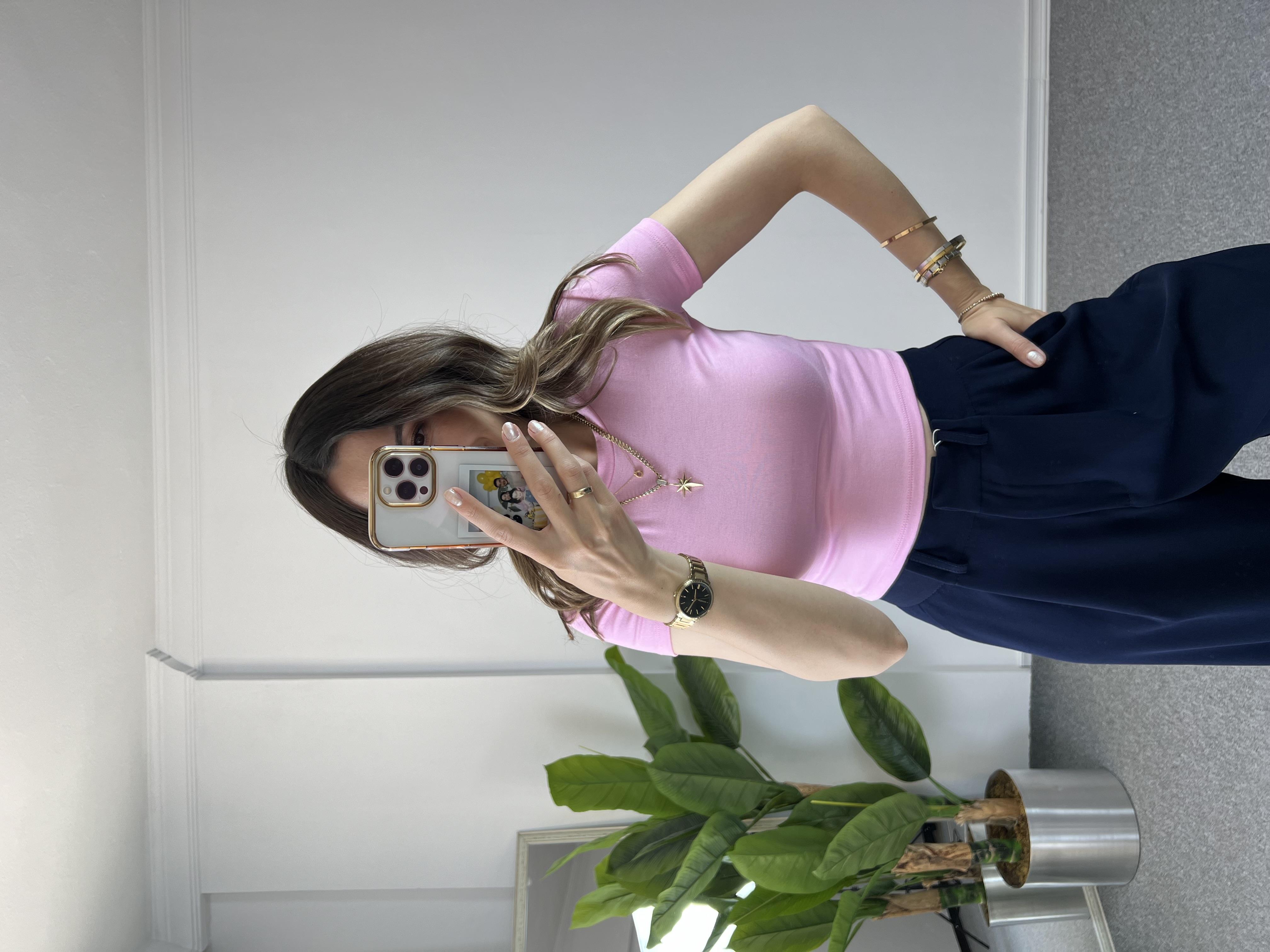 Orjinal Marka Pembe Crop Tshırt