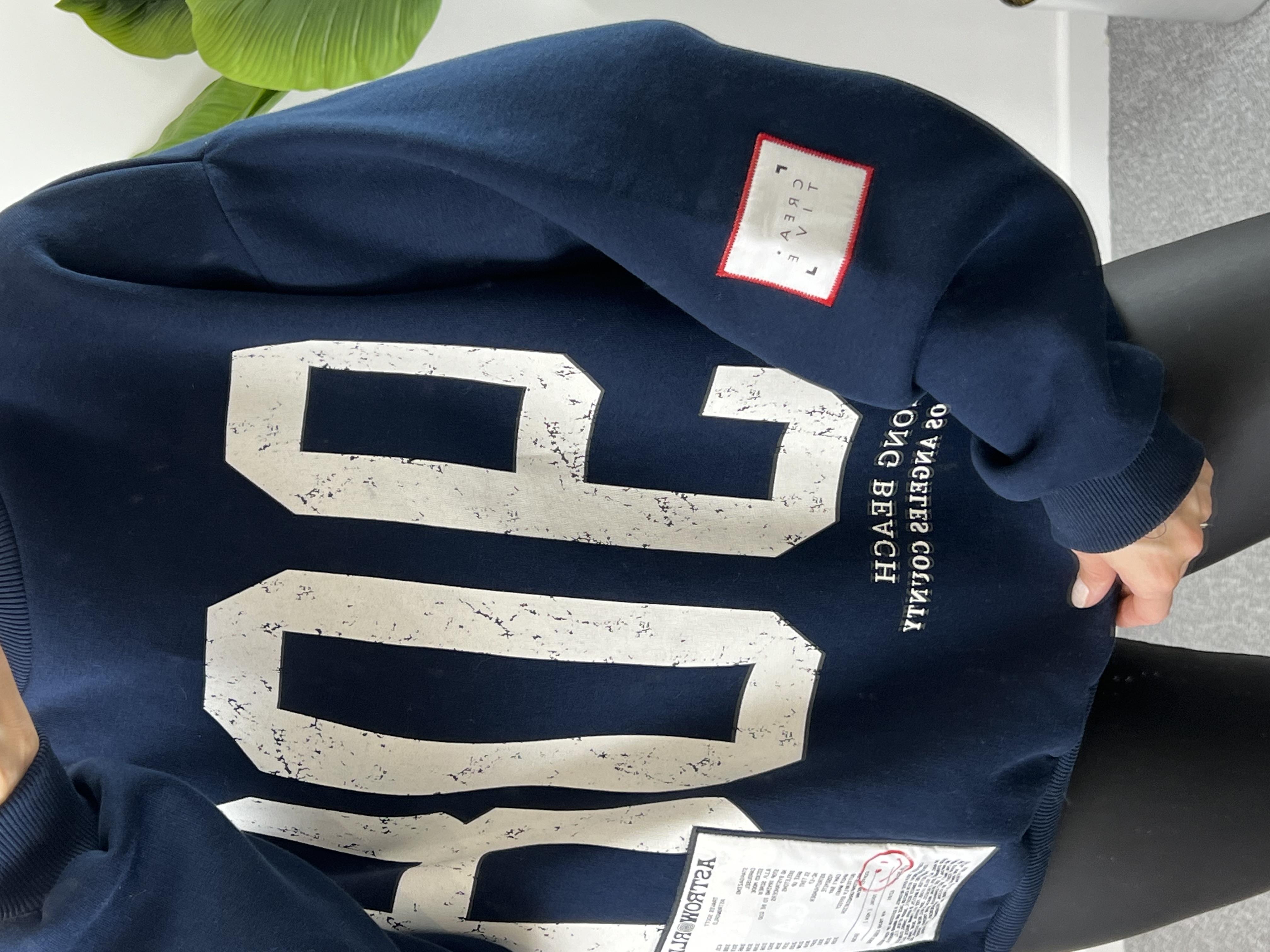 Owersize Baskılı Lacivert Sweat 