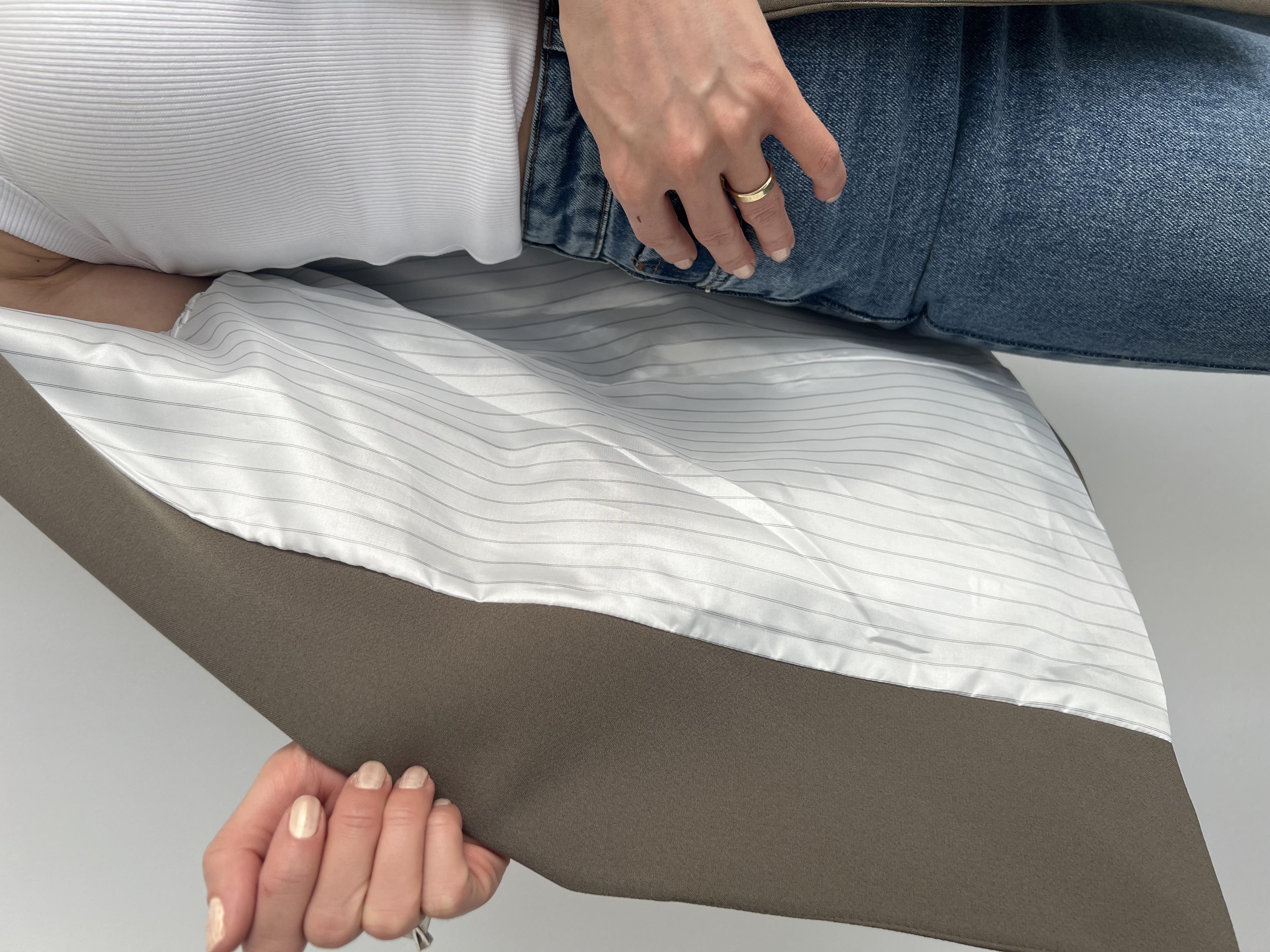 Owersize Çizgili Astarlı Haki Blazer Ceket
