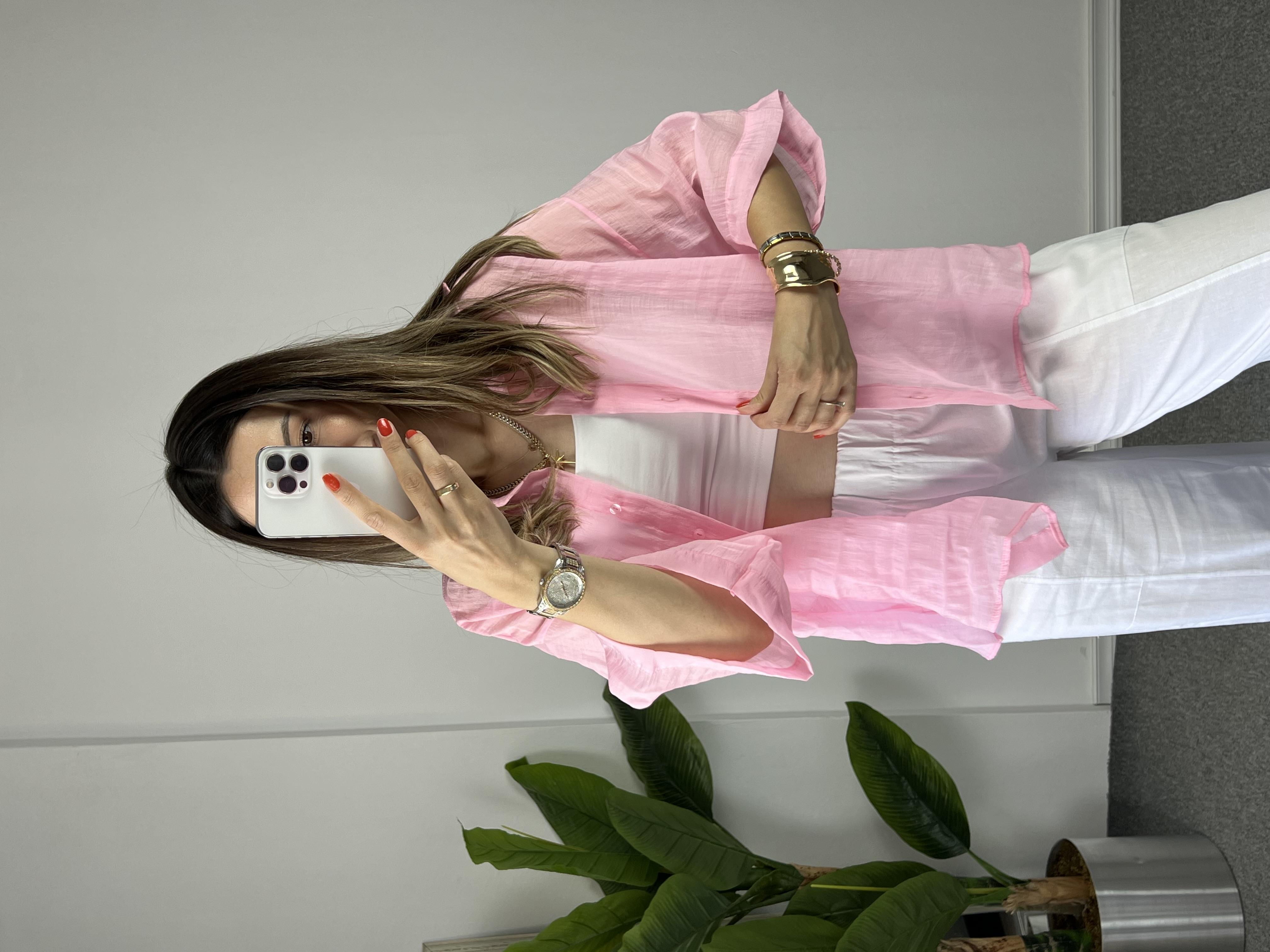 Owersize İpeksi Pembe Gömlek 