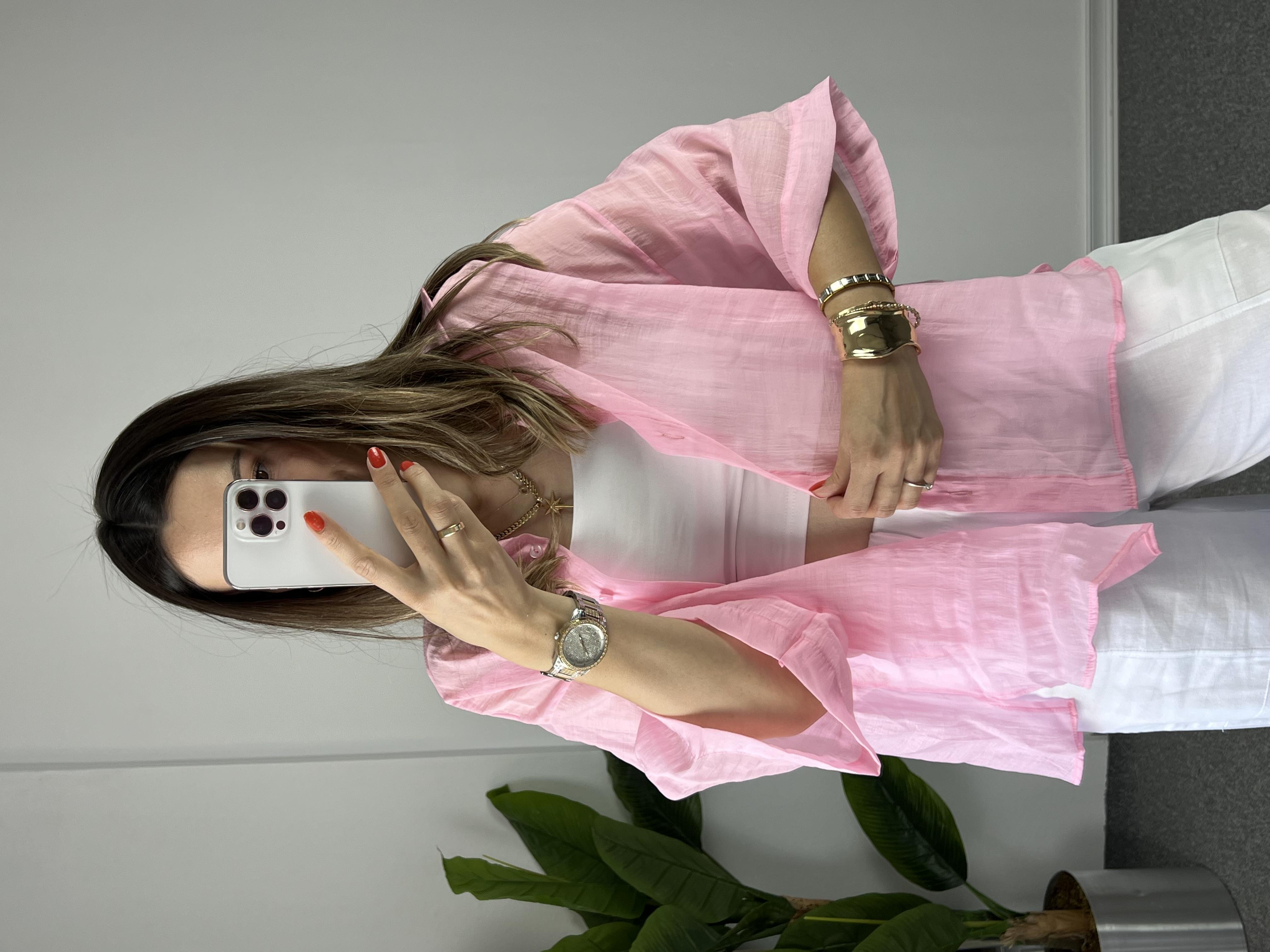 Owersize İpeksi Pembe Gömlek 