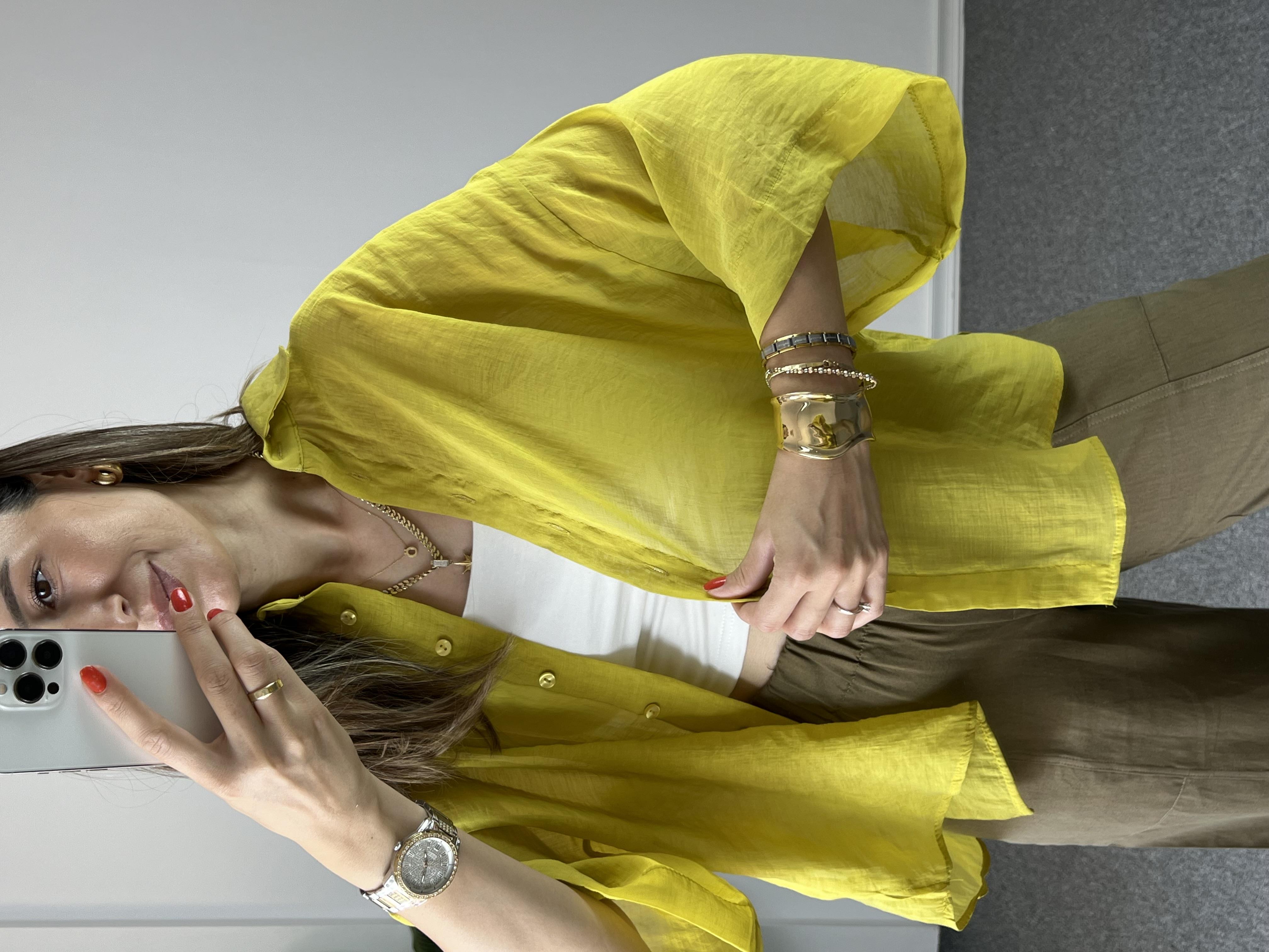 Owersize İpeksi Sarı Gömlek 