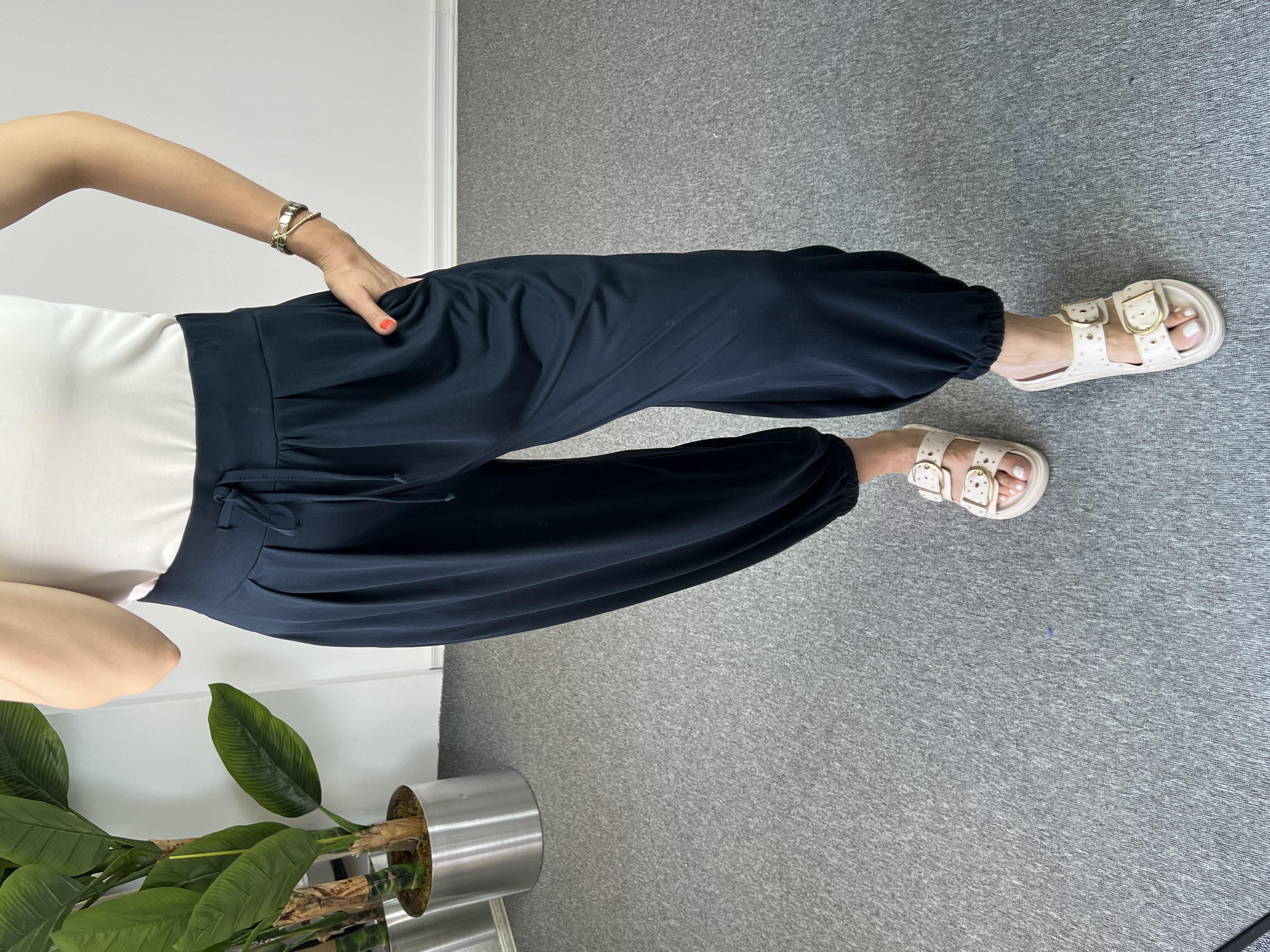 Paçası Lastikli Lacivert Modal Şalvar