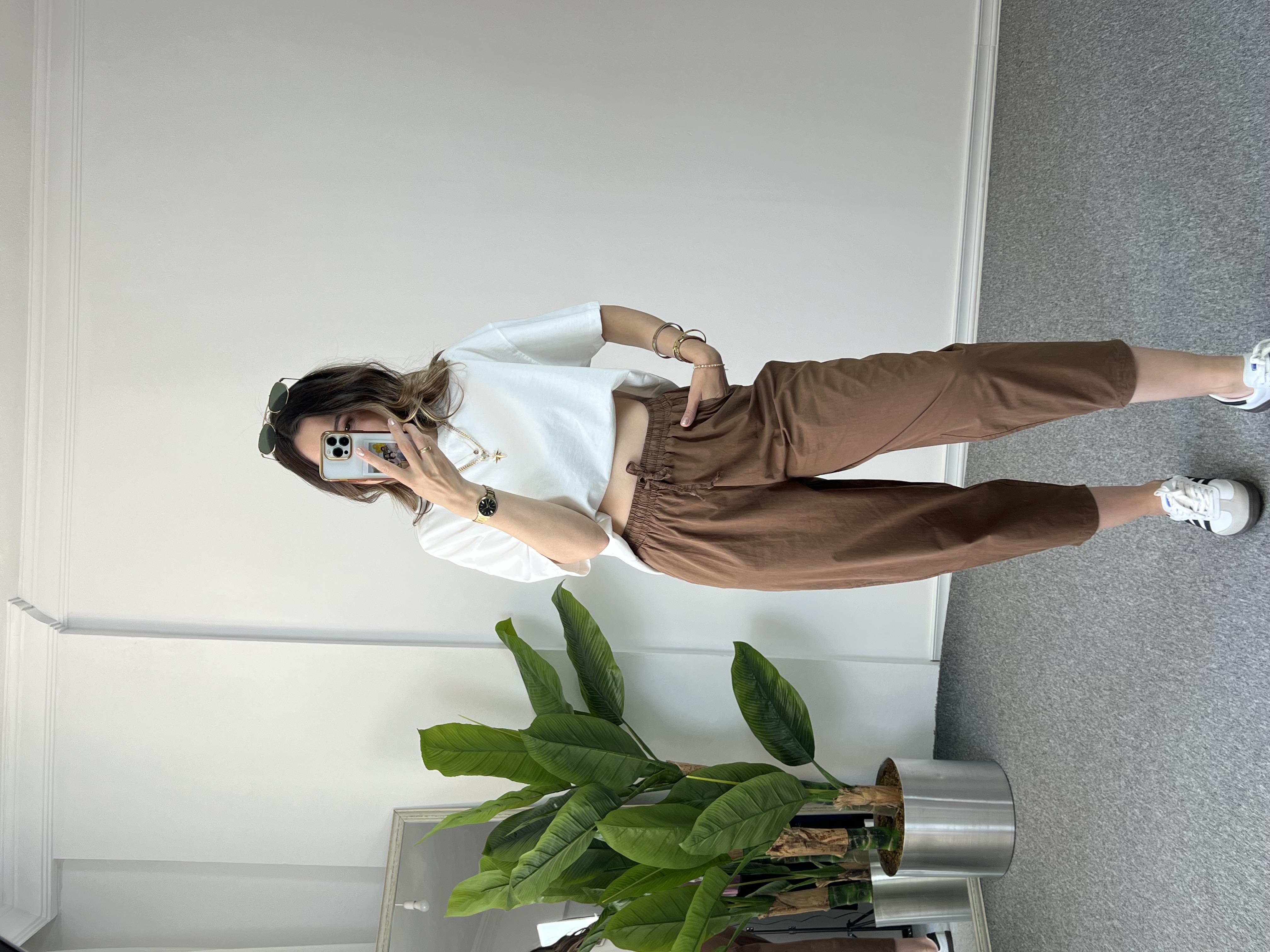 Paraşüt Kumaş Kahve Şalvar Pantolon