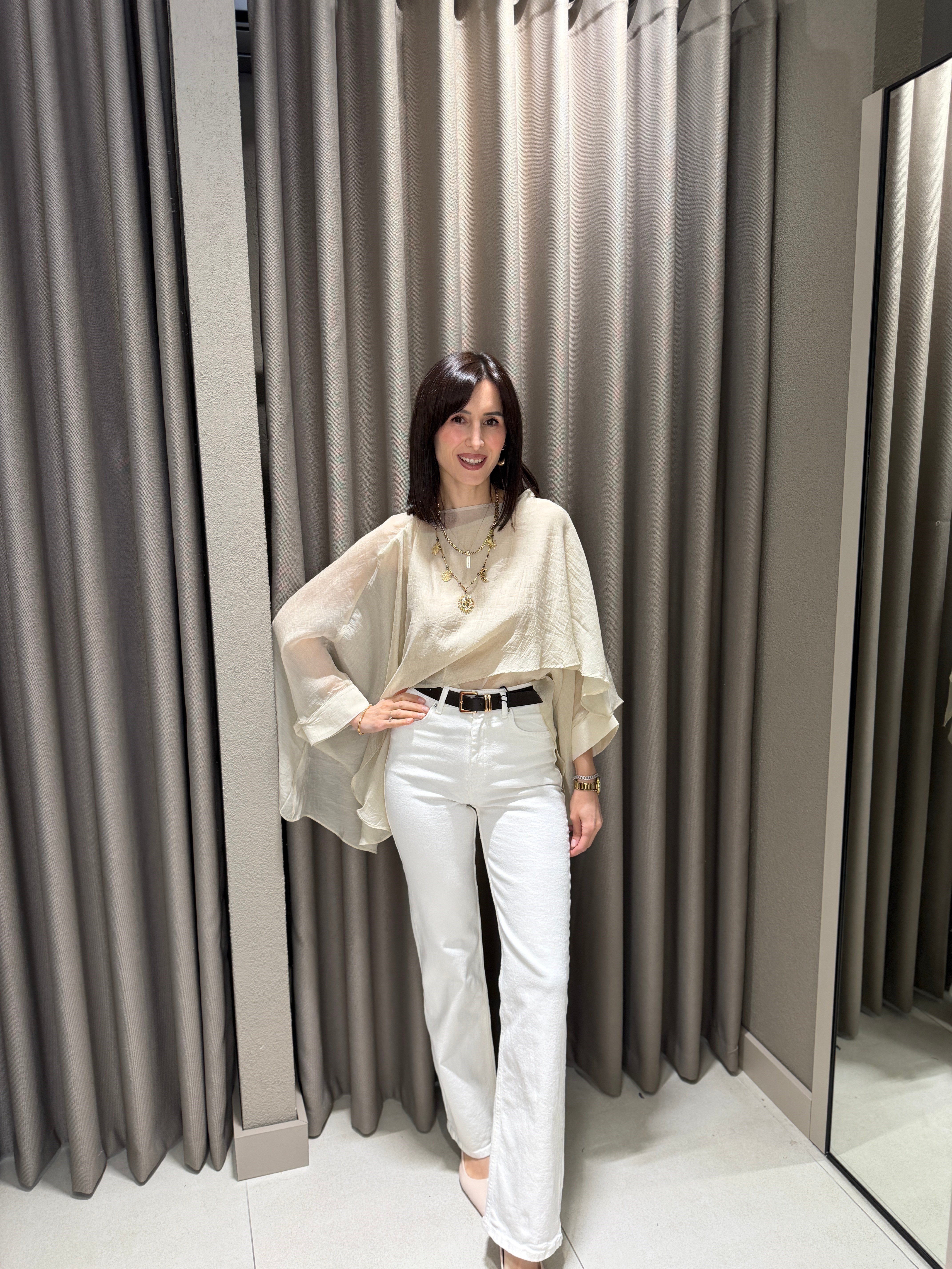 Pelerin Tül Bluz EKRU