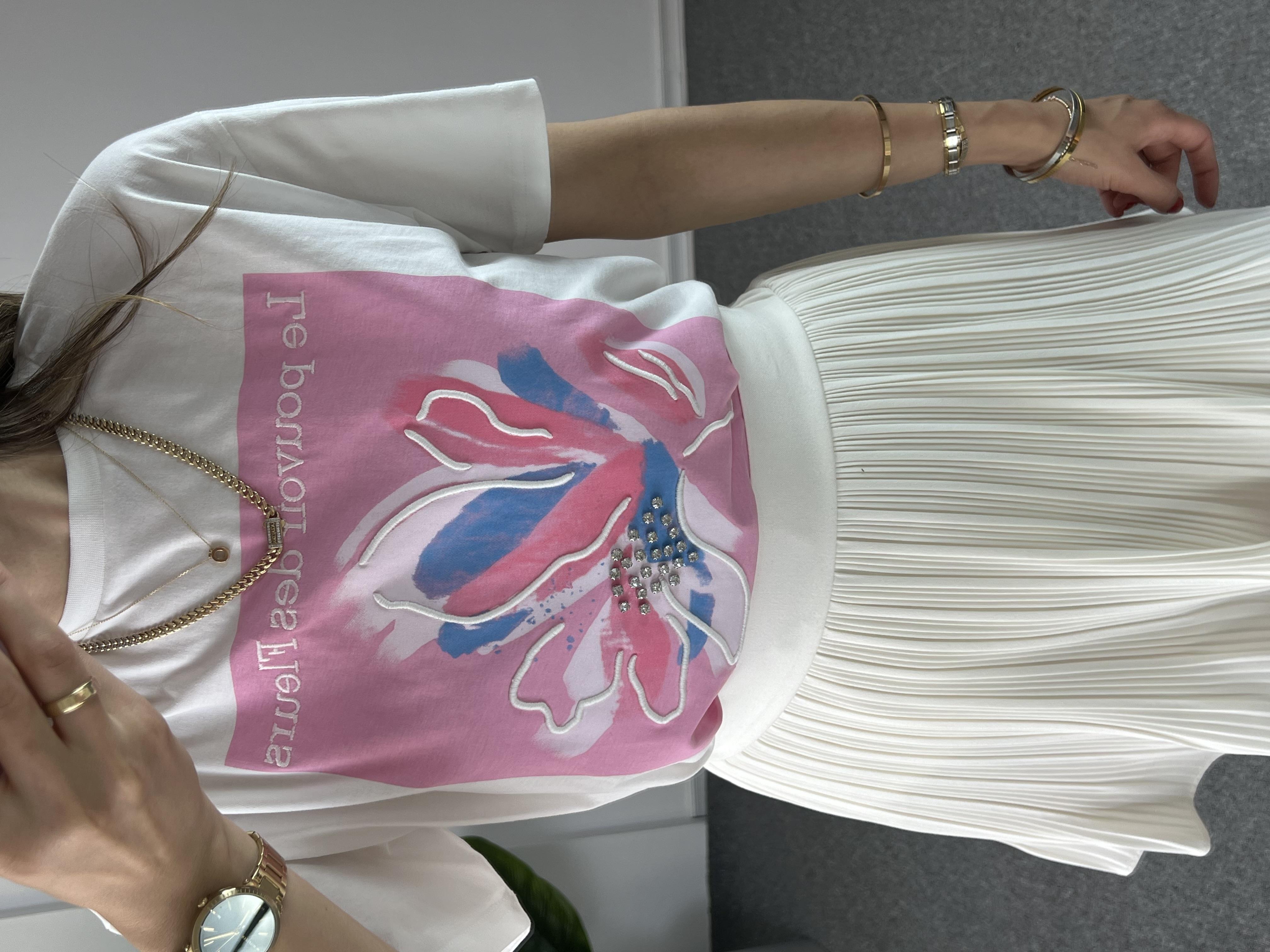 Pembe Baskılı T-shirt