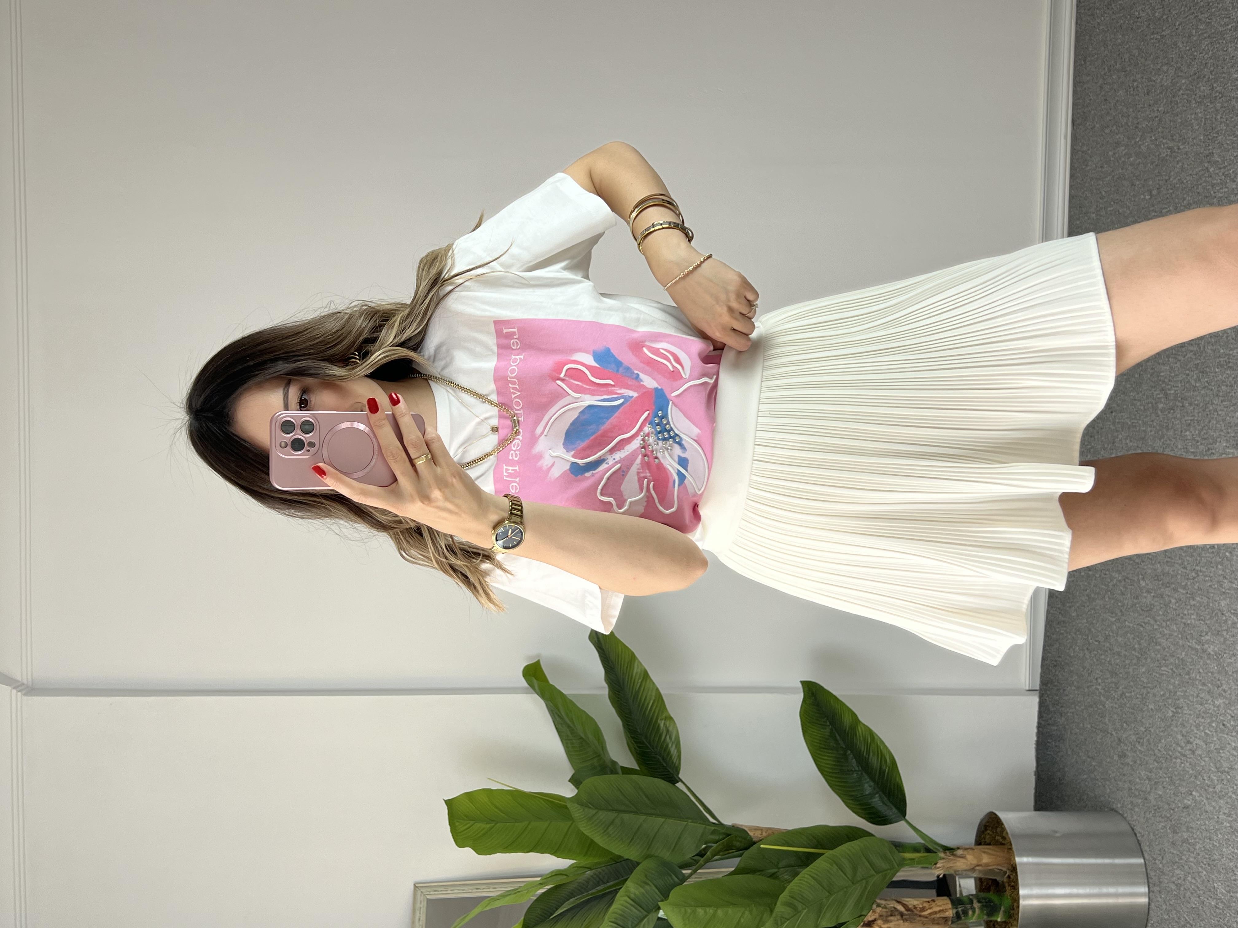 Pembe Baskılı T-shirt