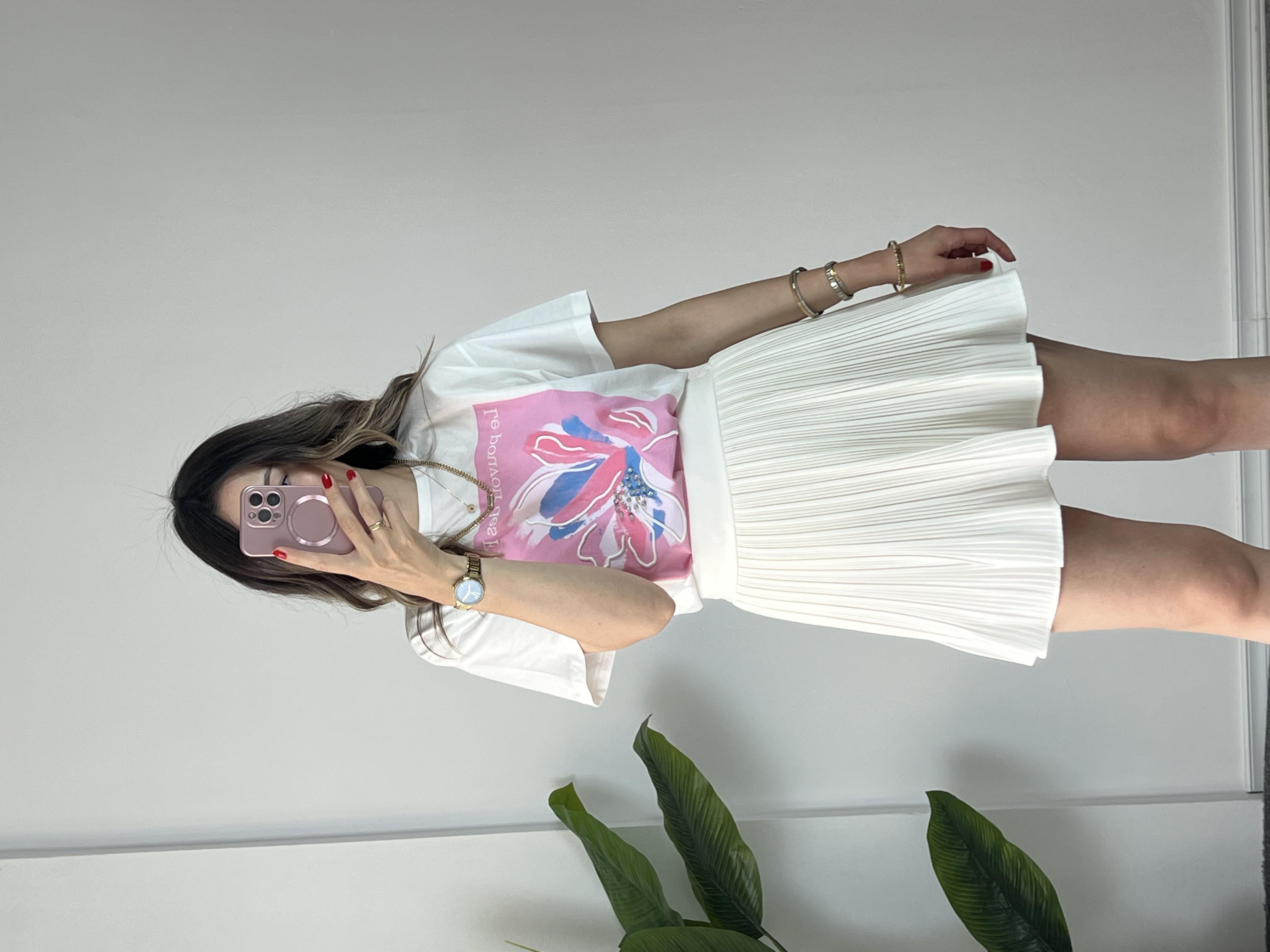 Pembe Baskılı T-shirt