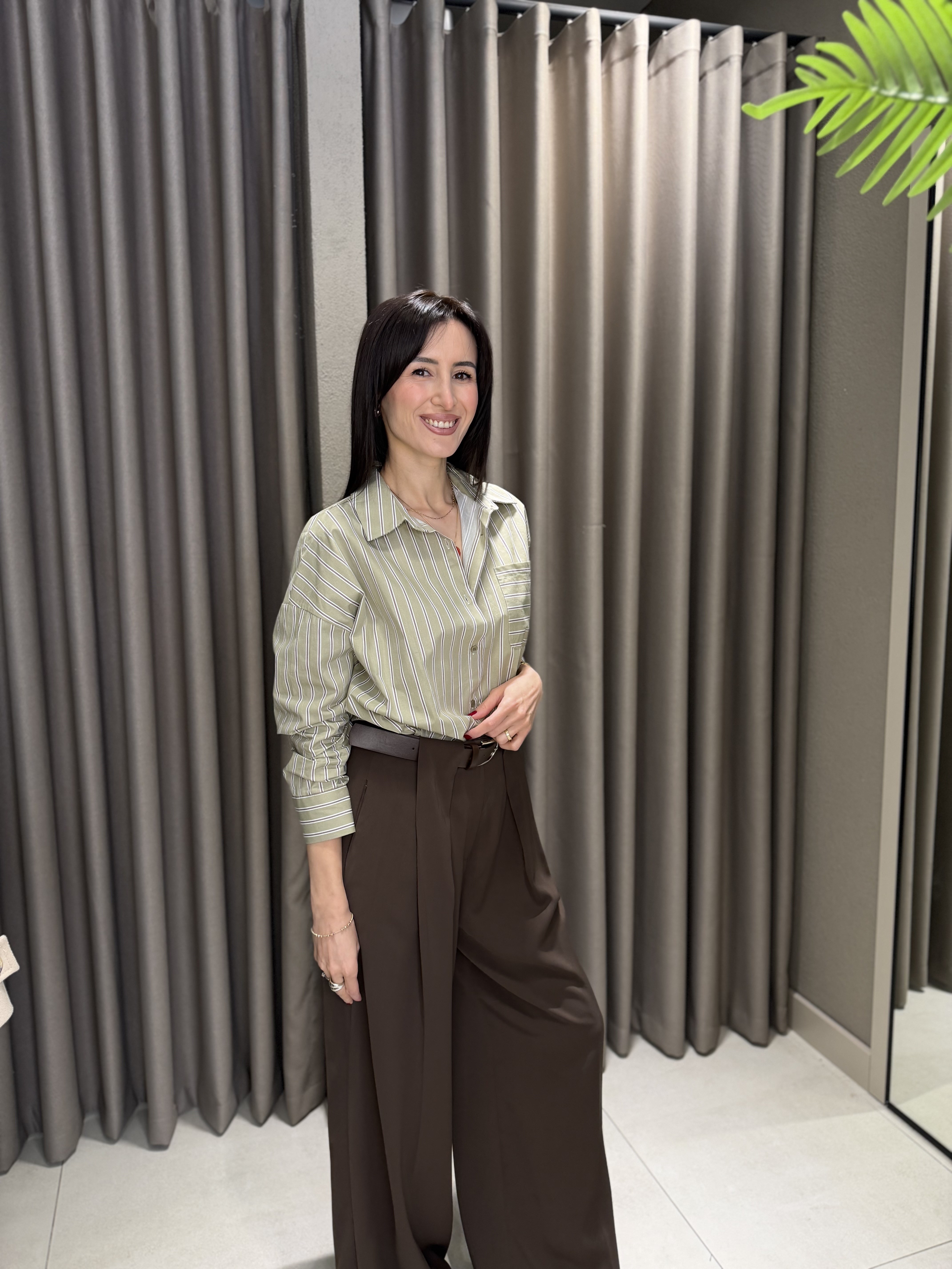 PİLE DETAY KEMERLİ PALAZZO PANTOLON KAHVE
