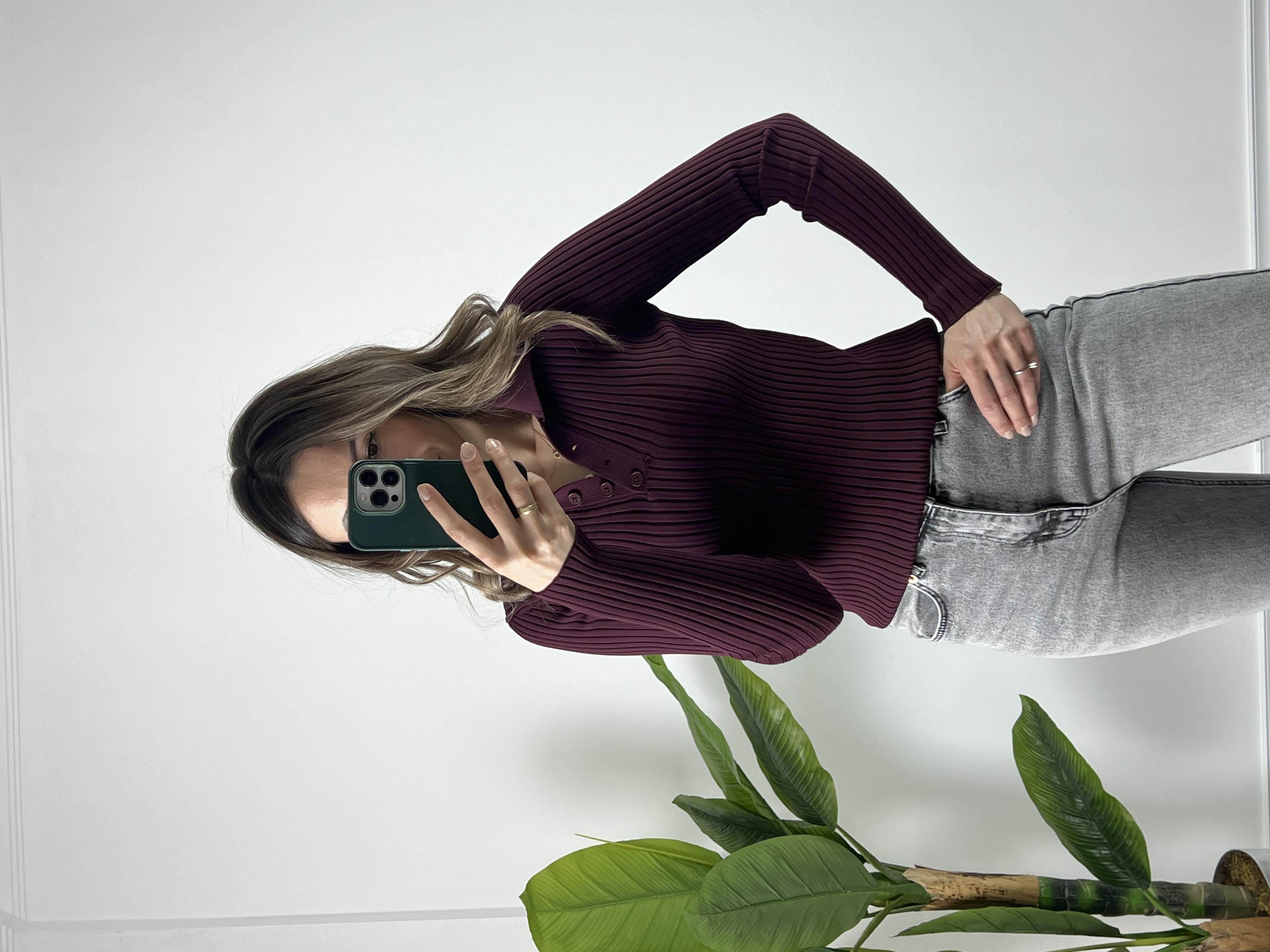 Polo Yaka Fitilli Bordo Triko