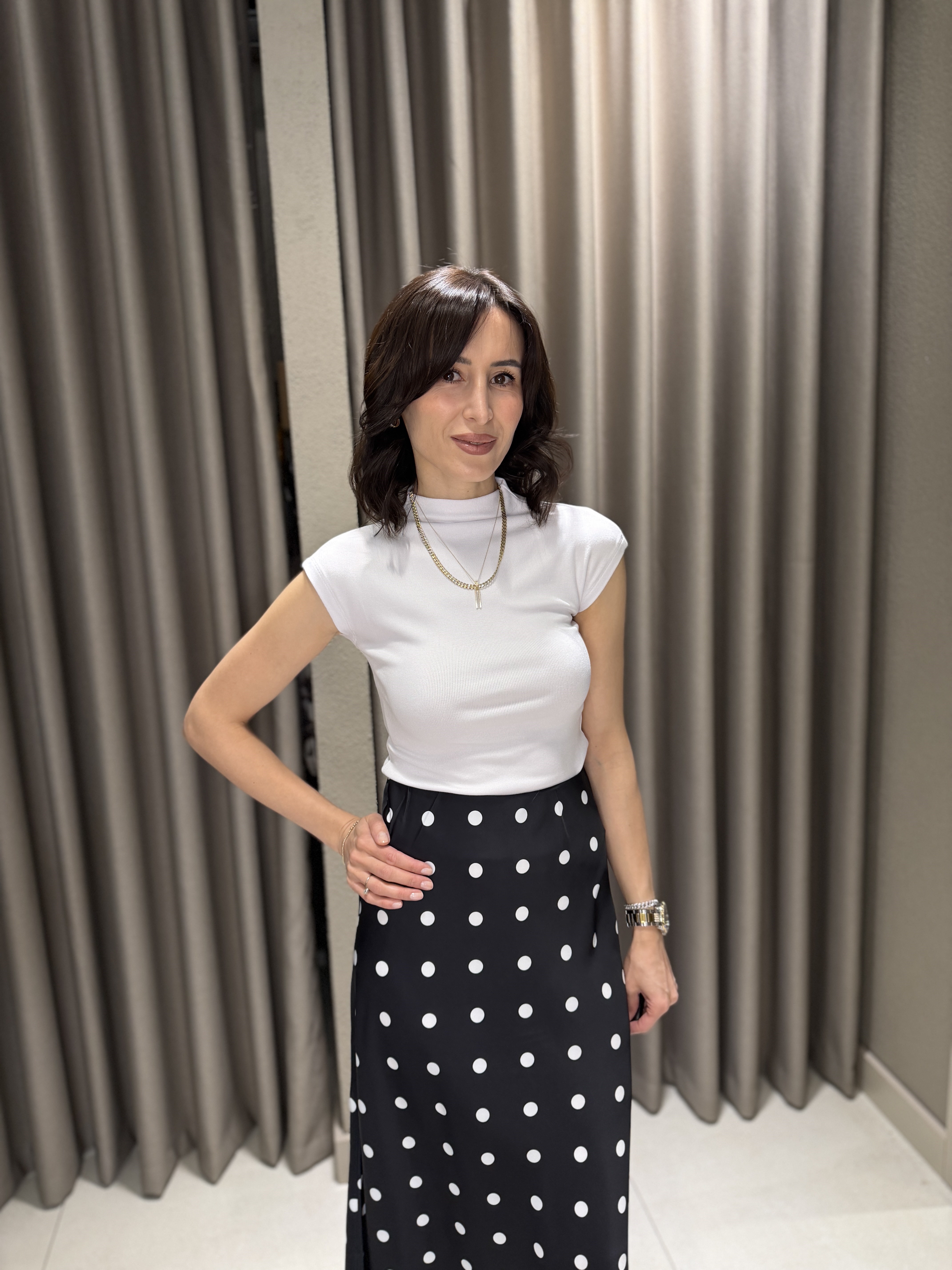 Puantiyeli Maxi Etek SİYAH