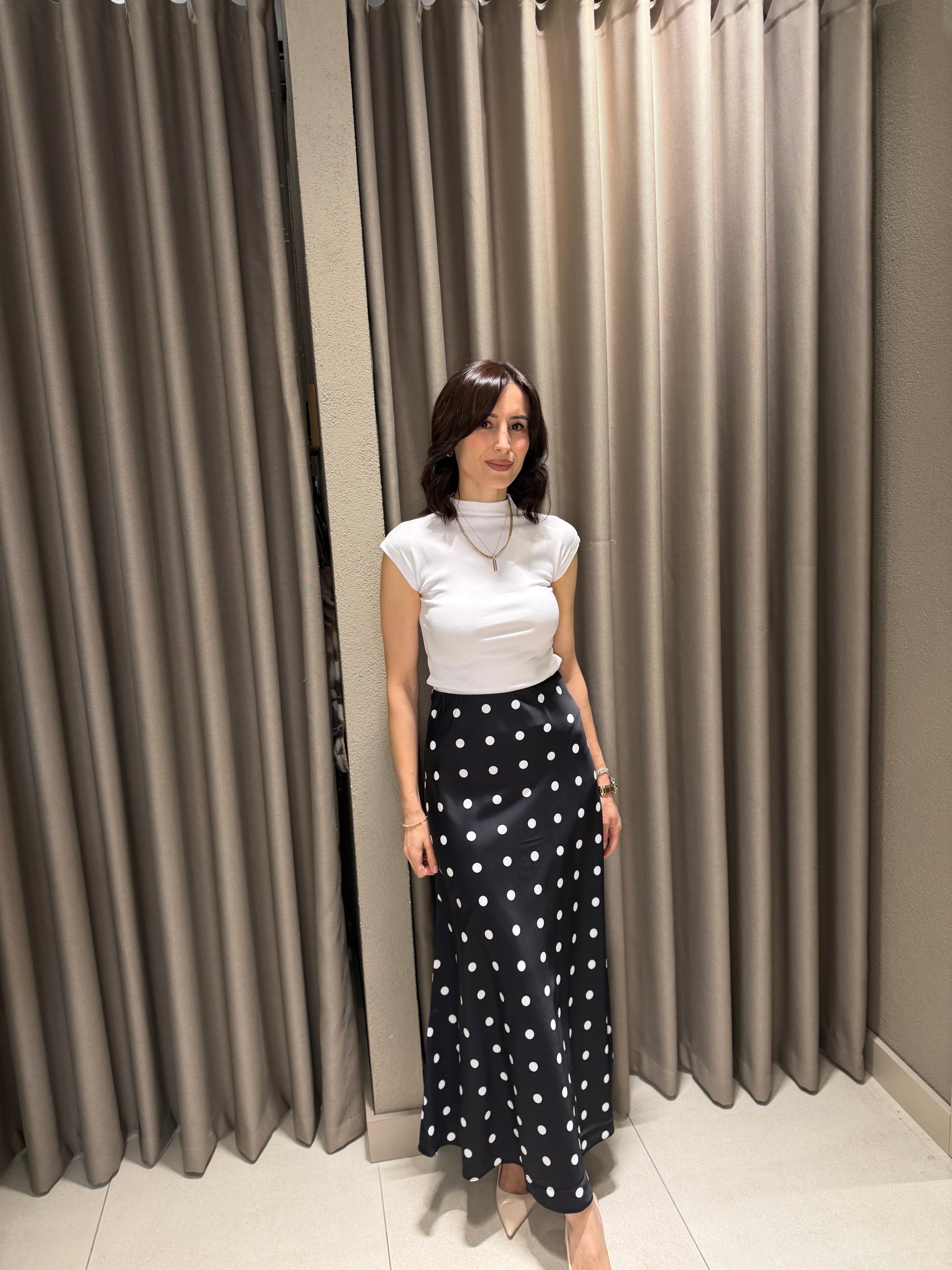 Puantiyeli Maxi Etek SİYAH