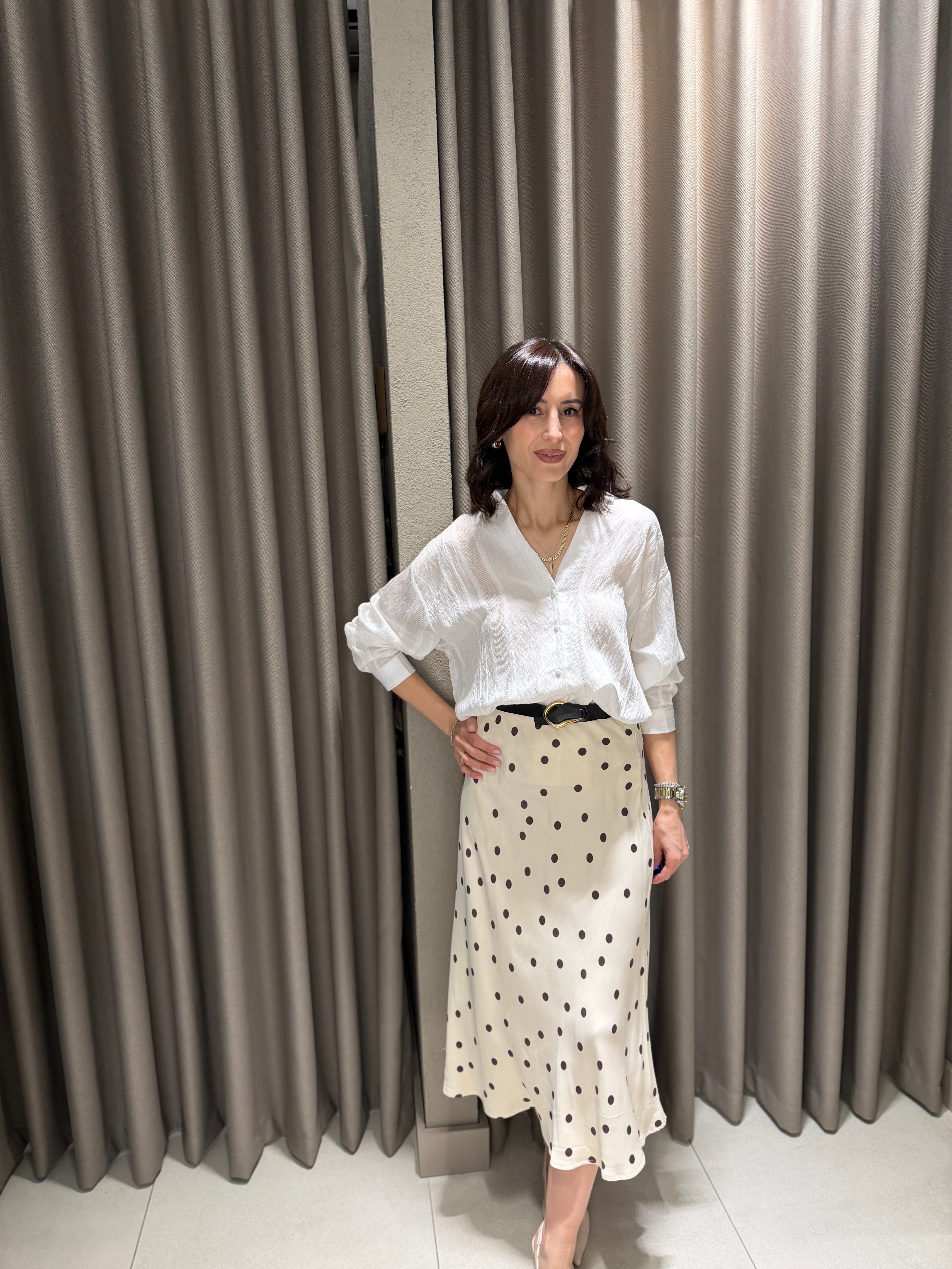 Puantiyeli Midi Etek EKRU