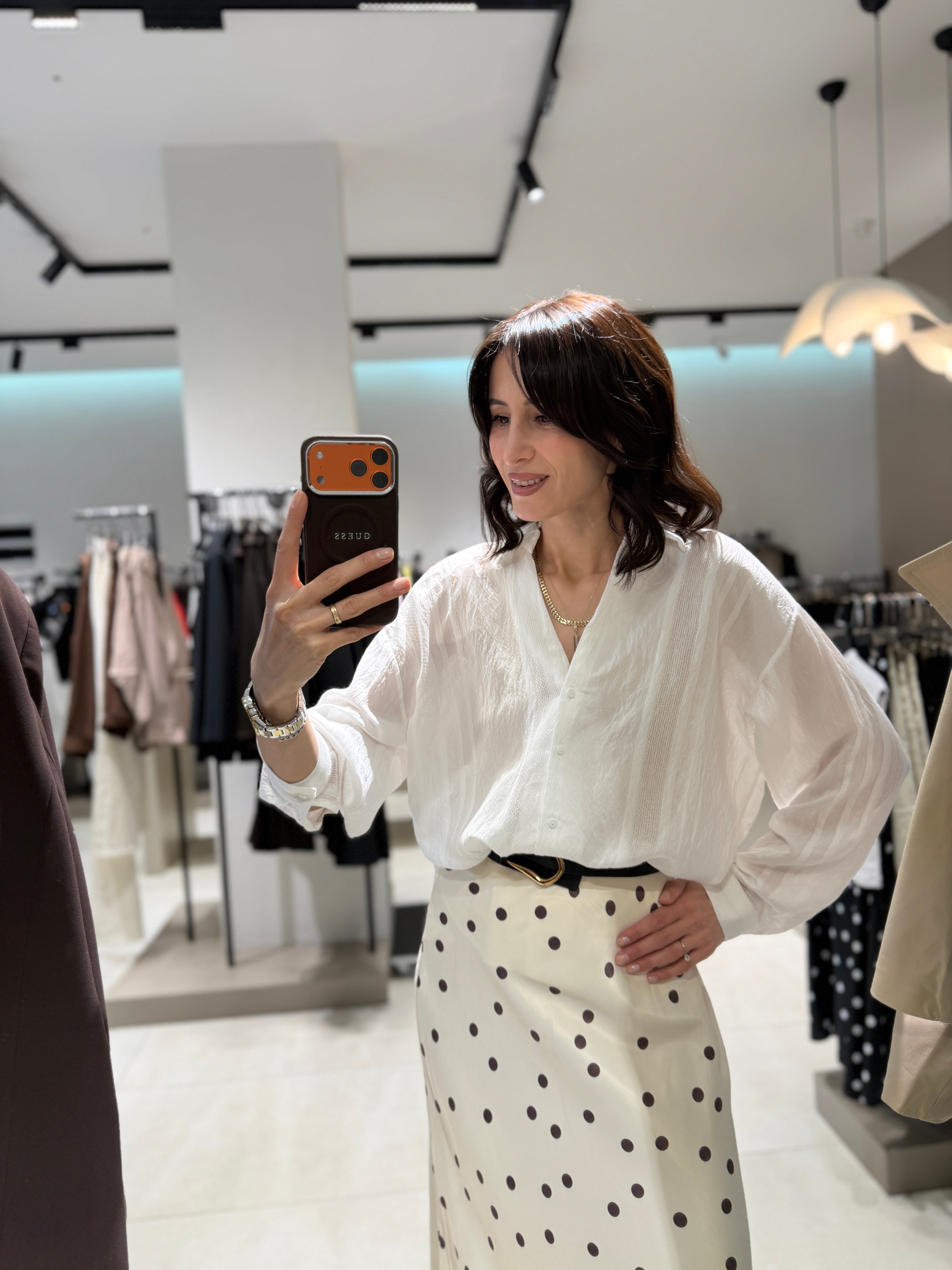 Puantiyeli Midi Etek EKRU