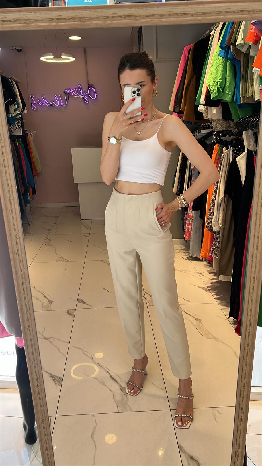 Quzu Yüksek Bel Kumaş Pantolon