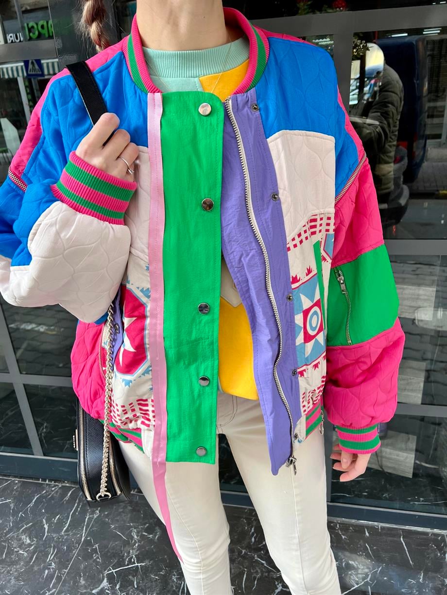 Qzu Renkli Bomber Ceket
