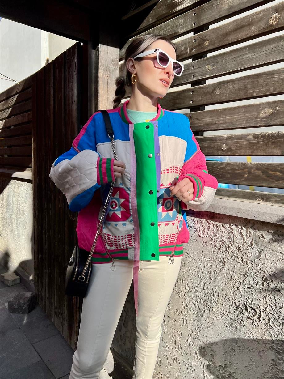 Qzu Renkli Bomber Ceket