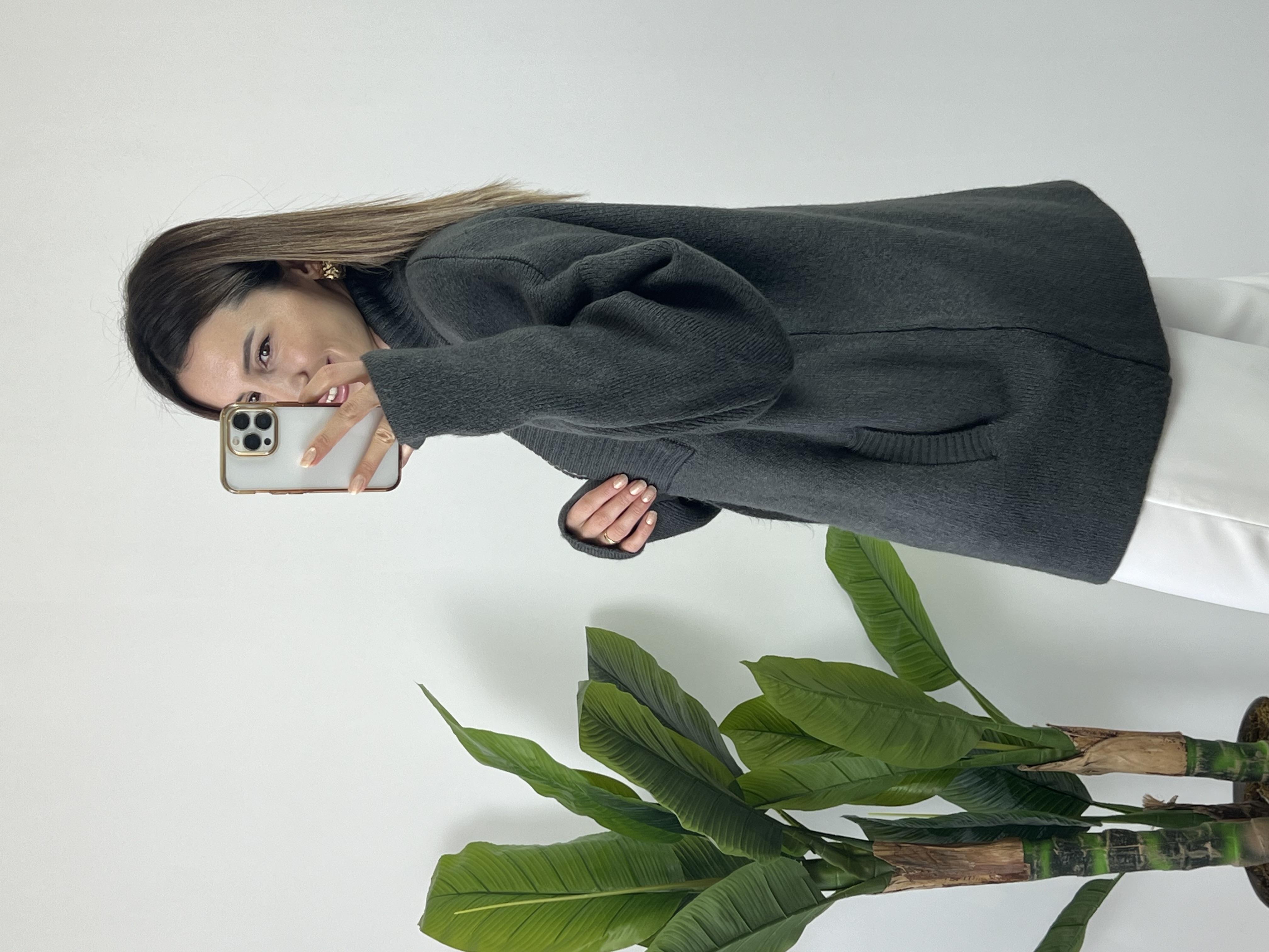 Şal yaka cep detay hırka