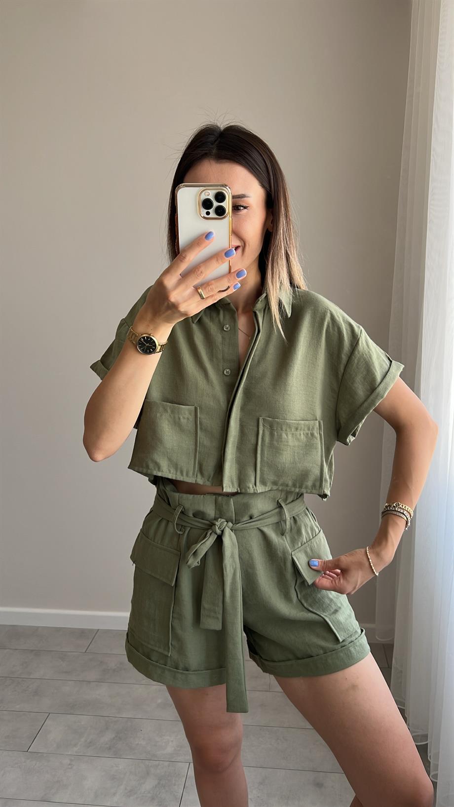 Şortlu Keten Takım 