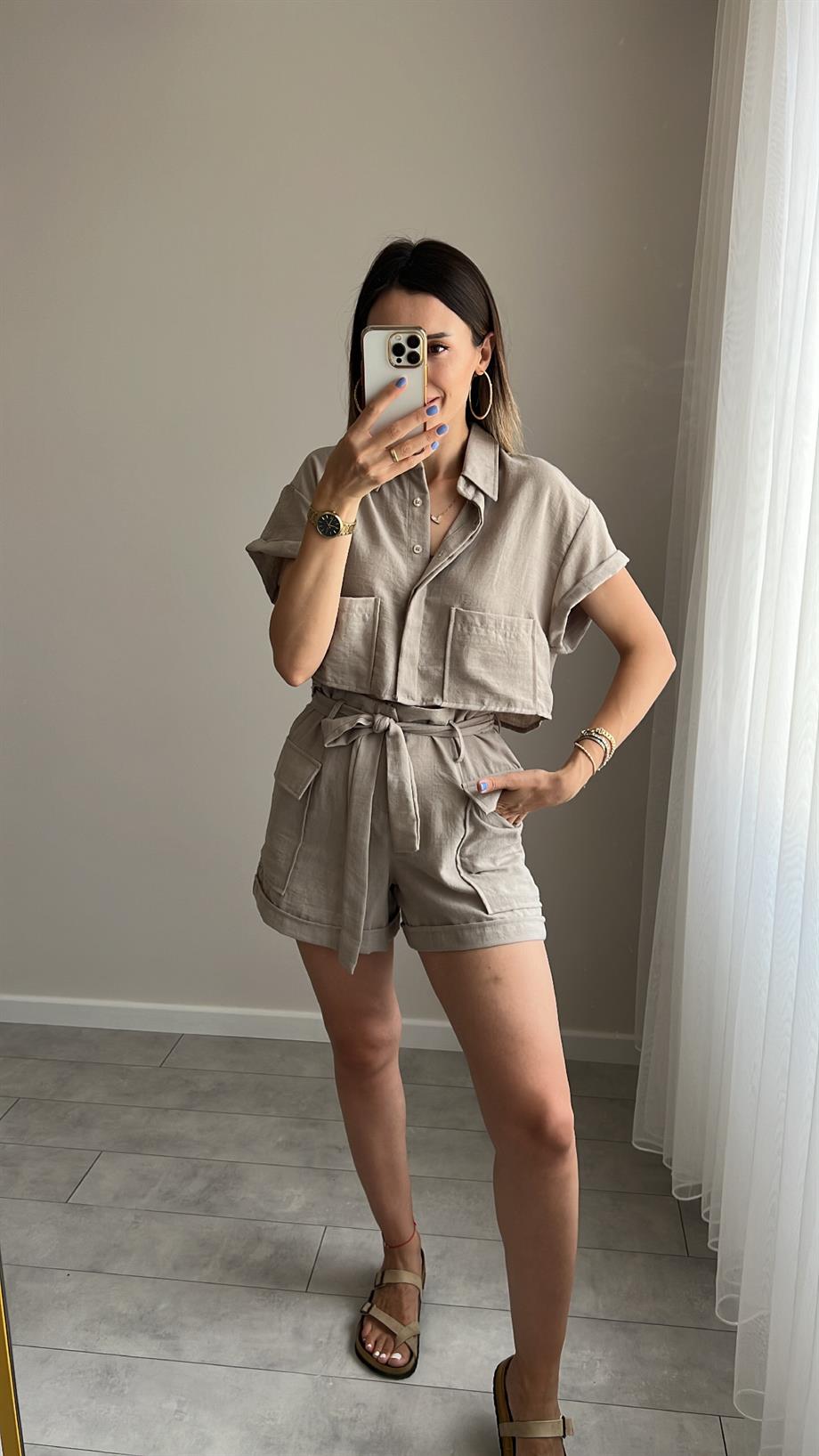 Şortlu Keten Takım 