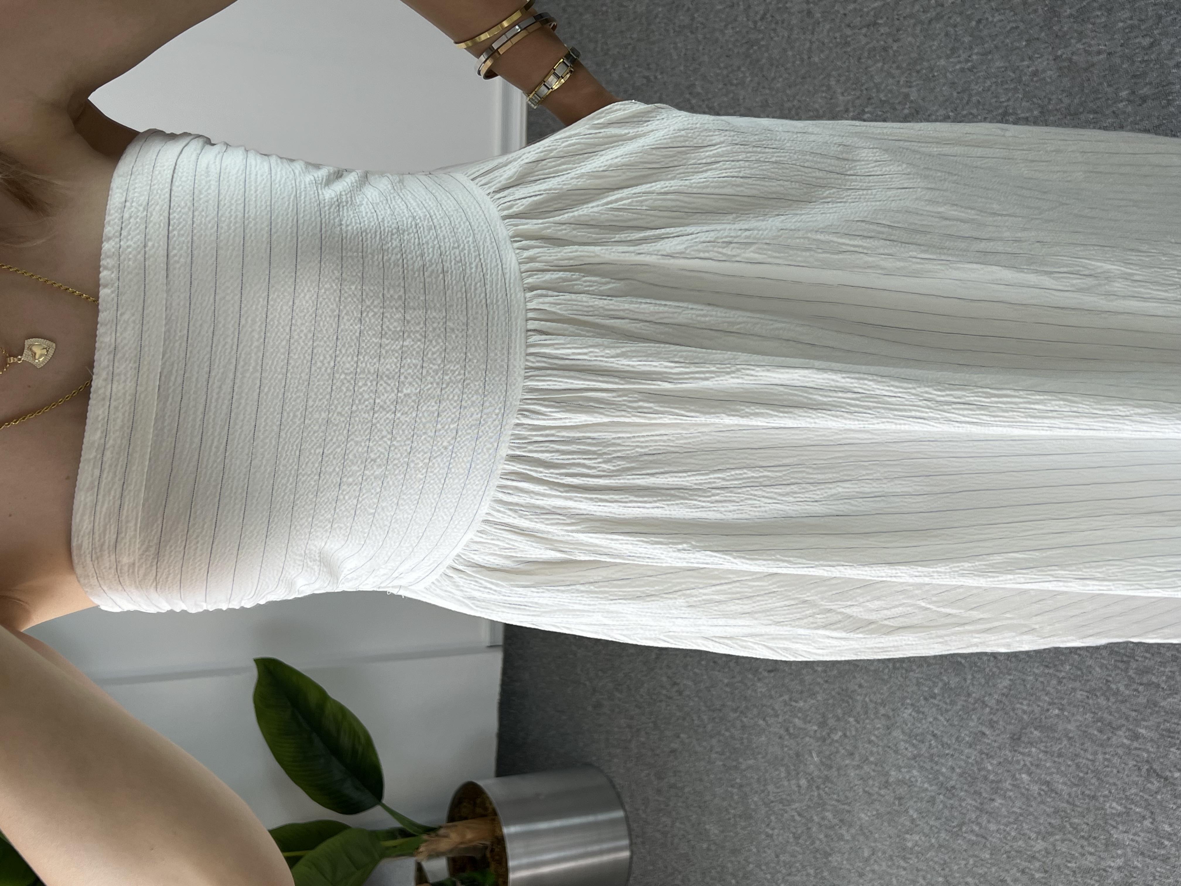 Straplez Beyaz Keten Elbise