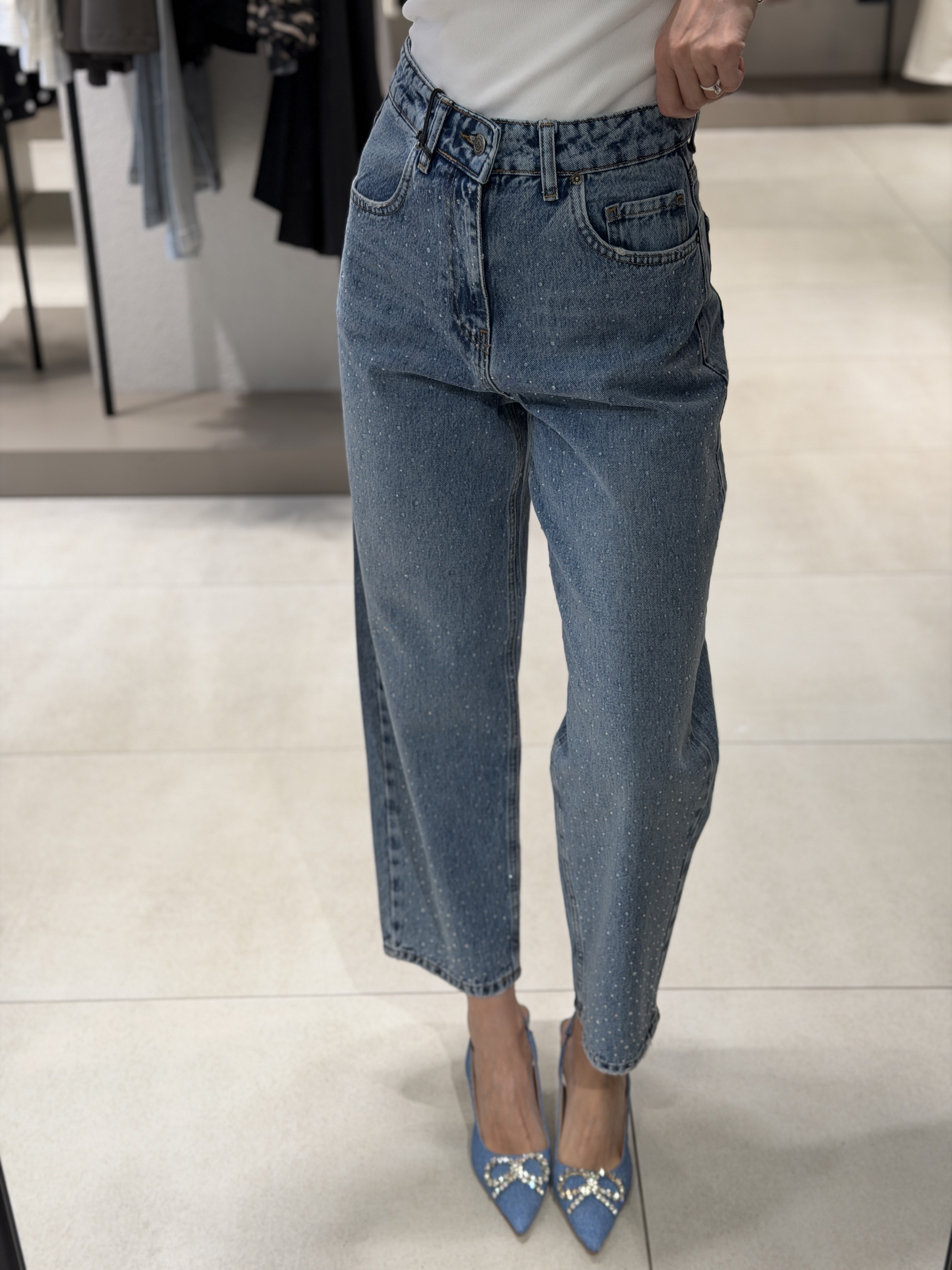 Taşlı Mom jean MAVİ 