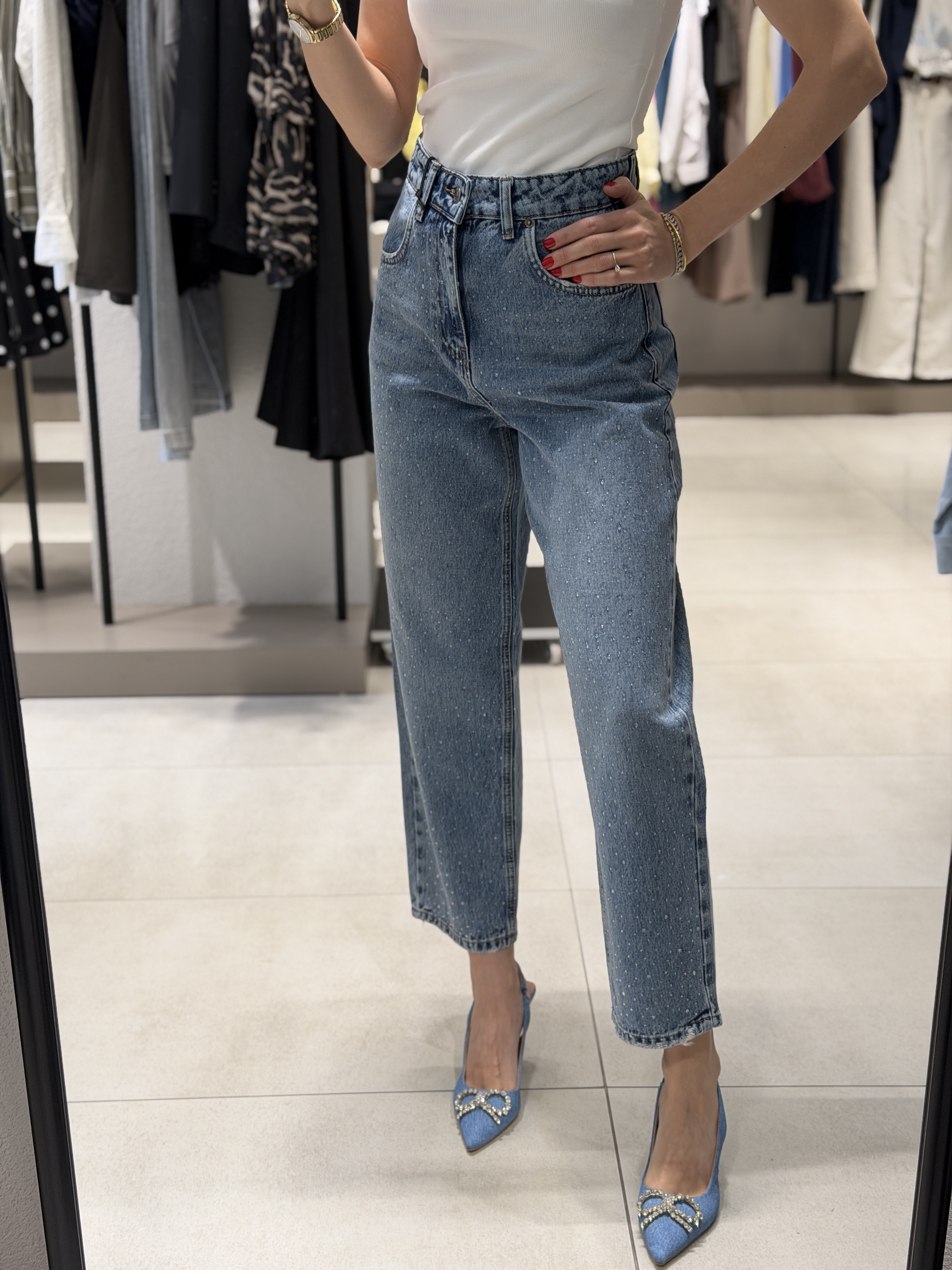 Taşlı Mom jean MAVİ 