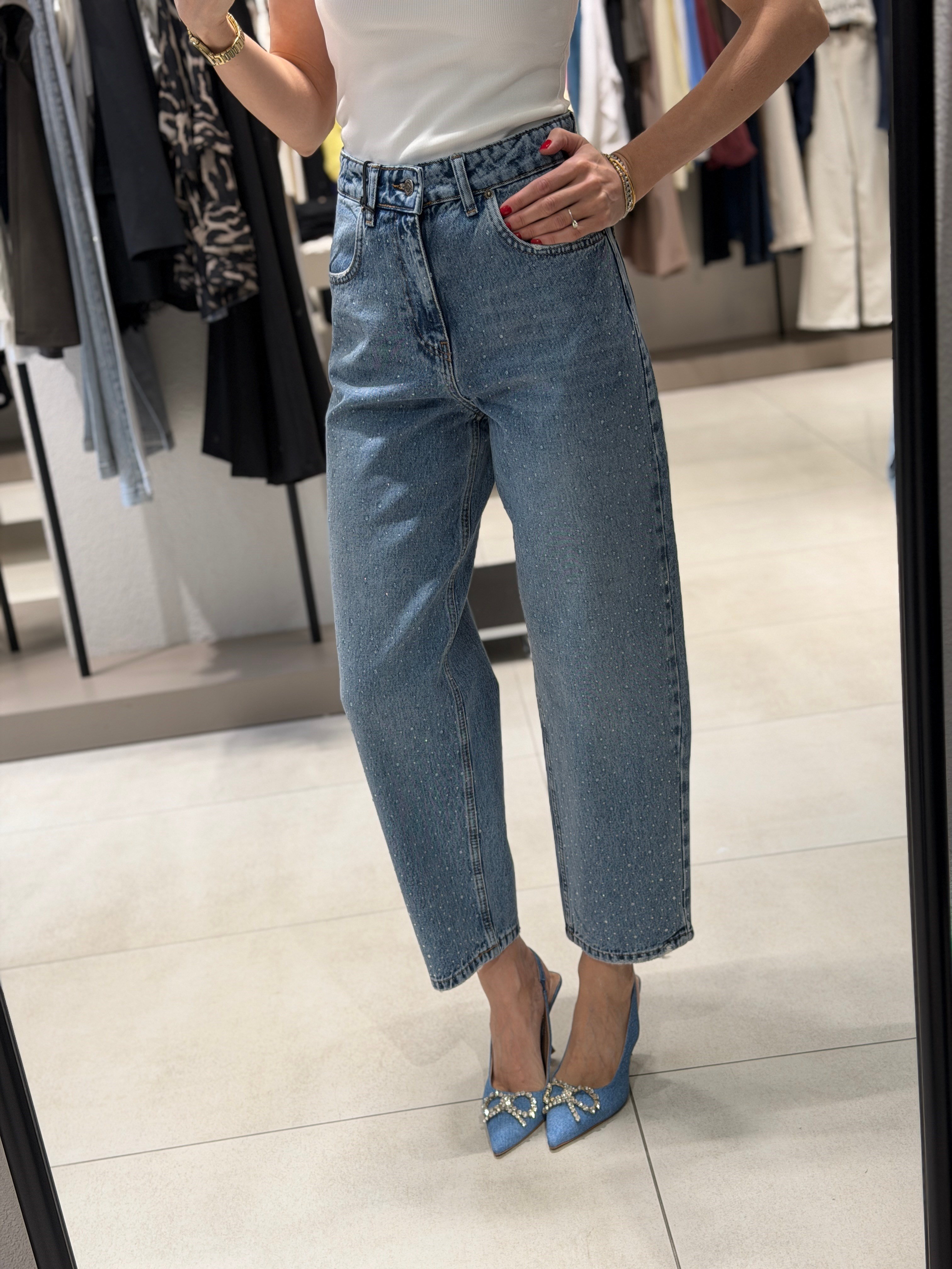 Taşlı Mom jean MAVİ 