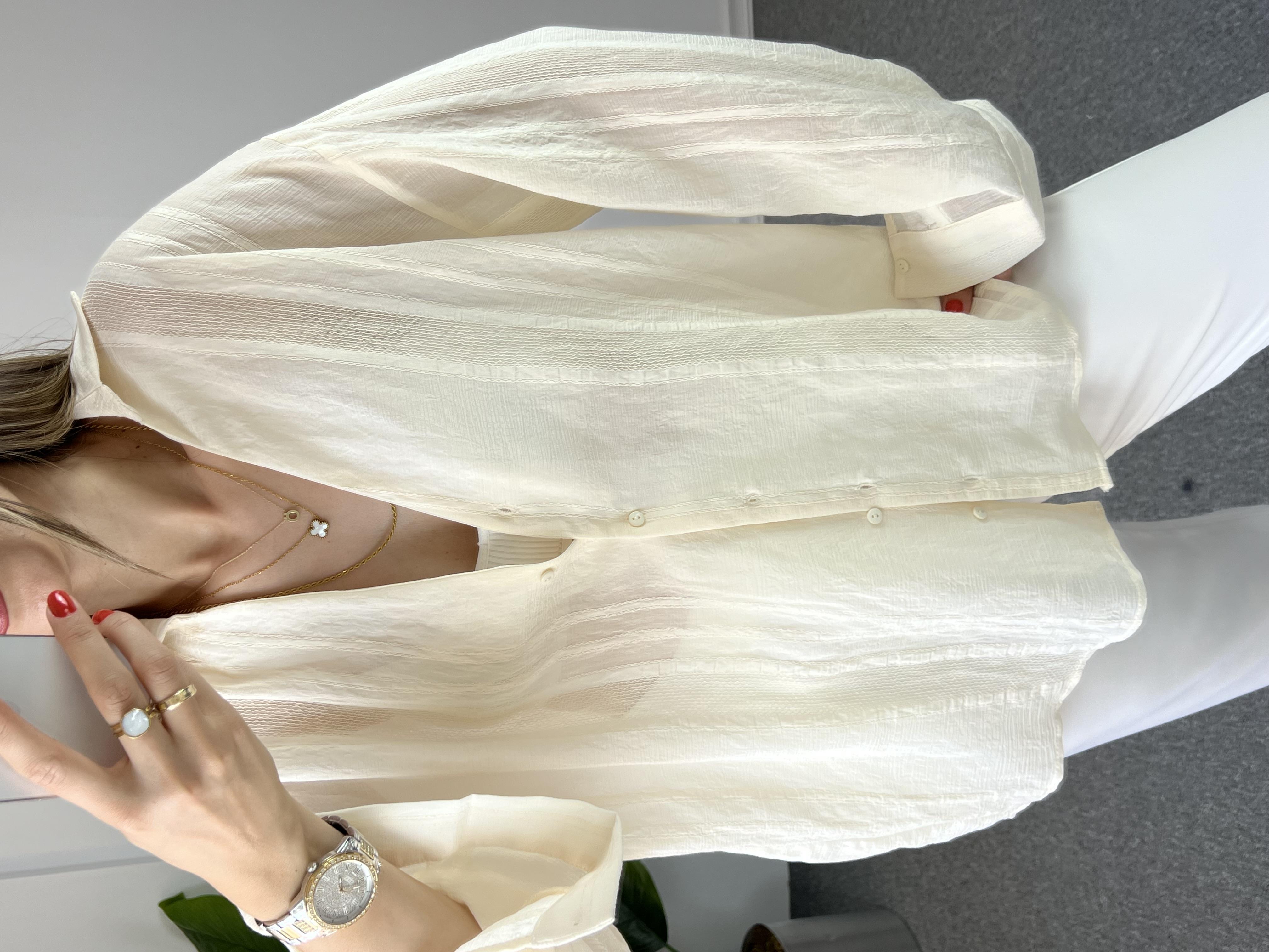 Transparan Krem Gömlek 