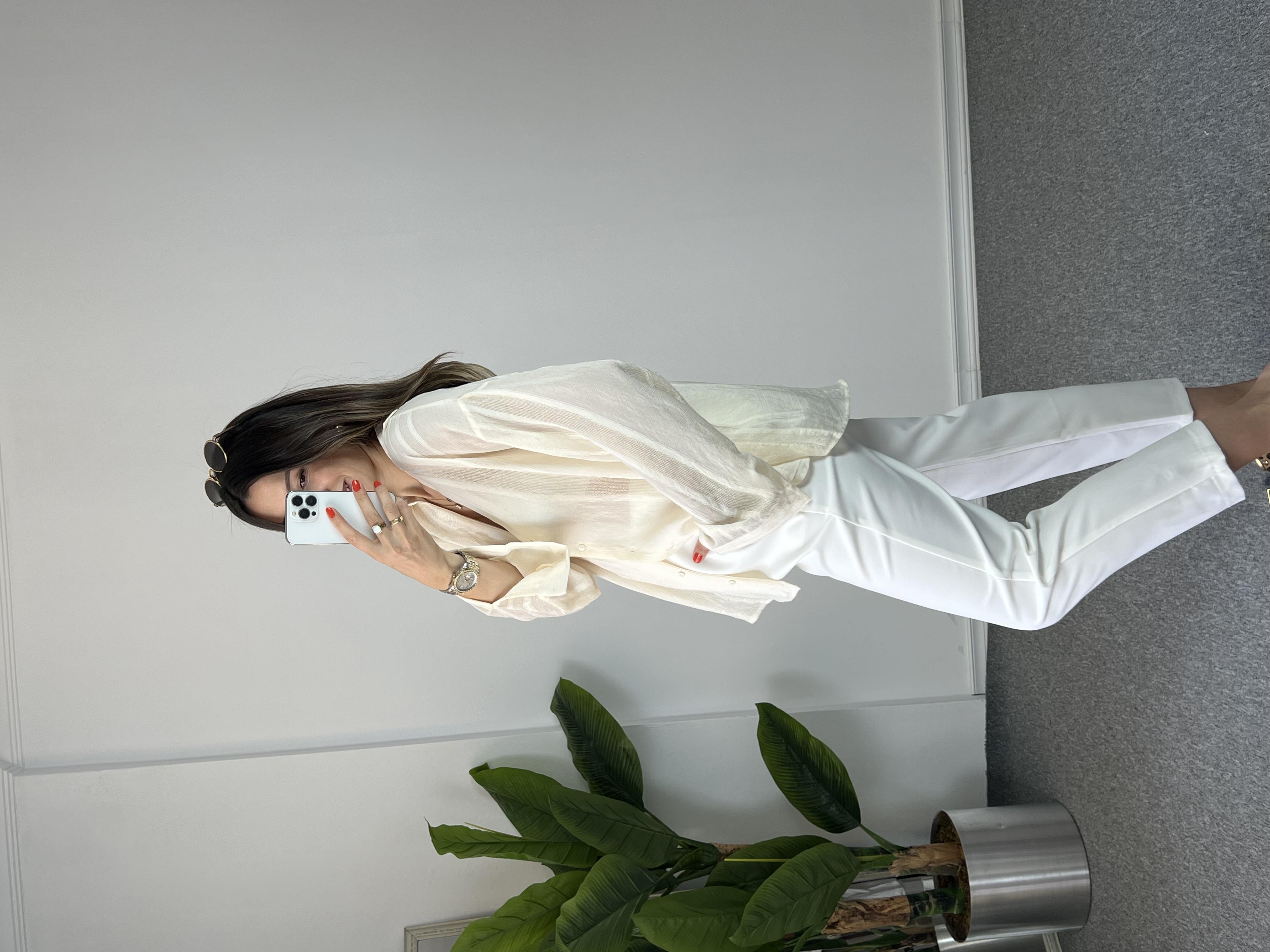 Transparan Krem Gömlek 