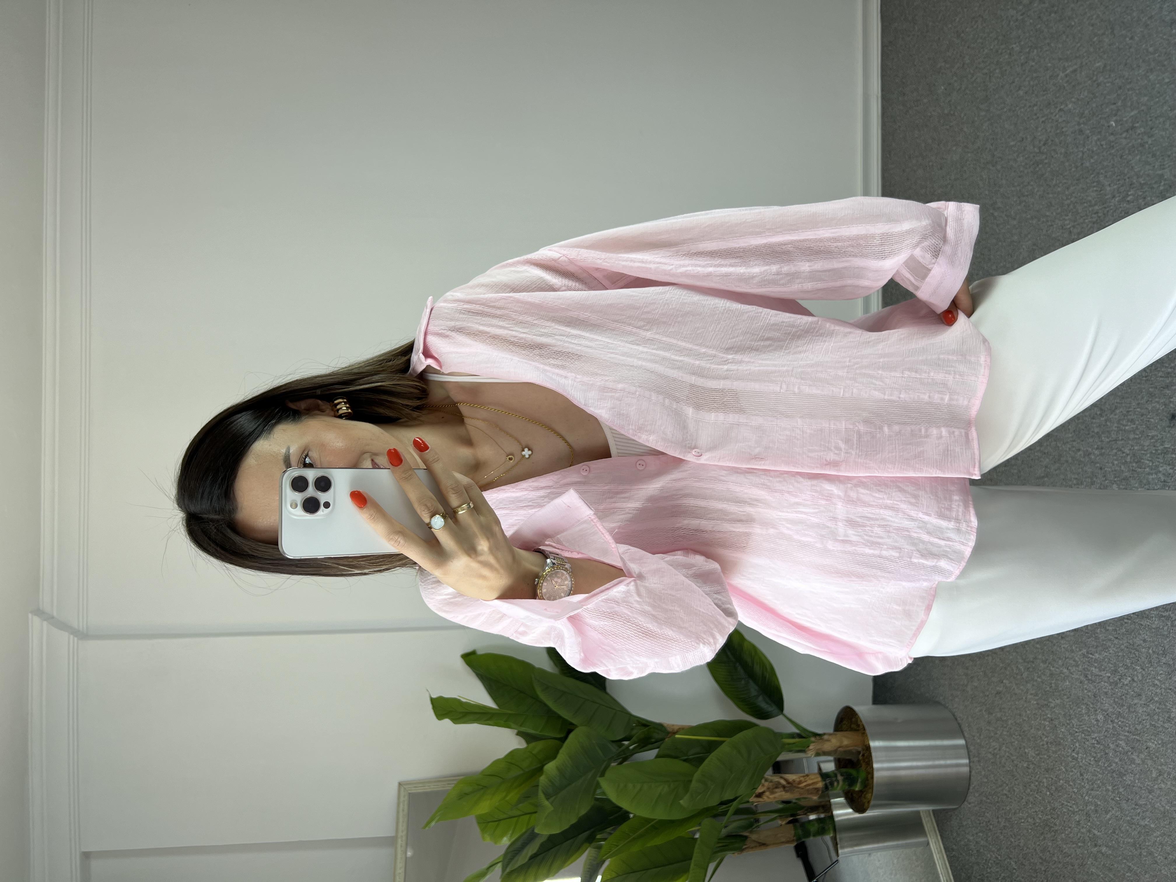 Transparan Pembe Gömlek 