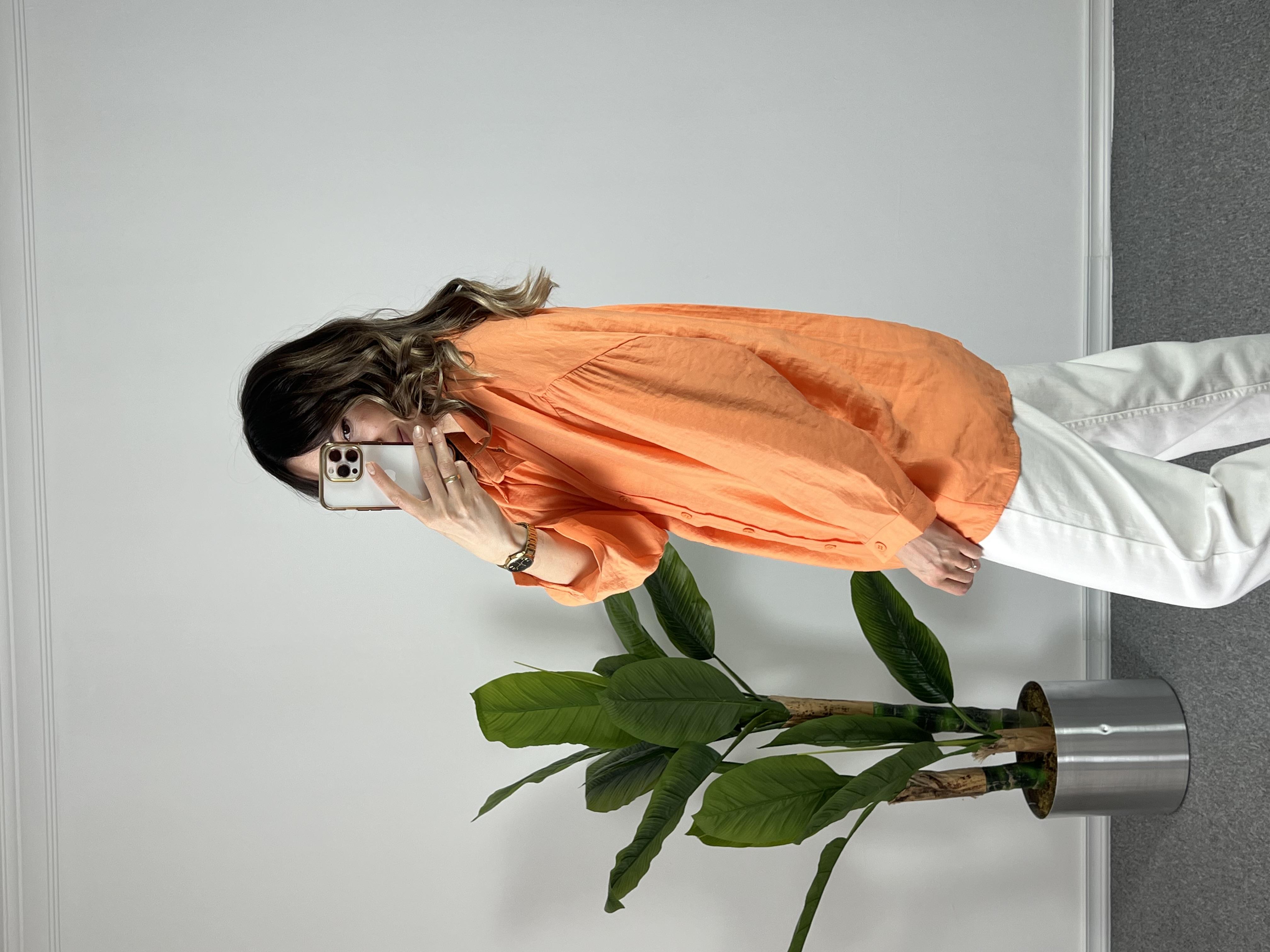 Turuncu Düşük Omuz Tensel Gömlek