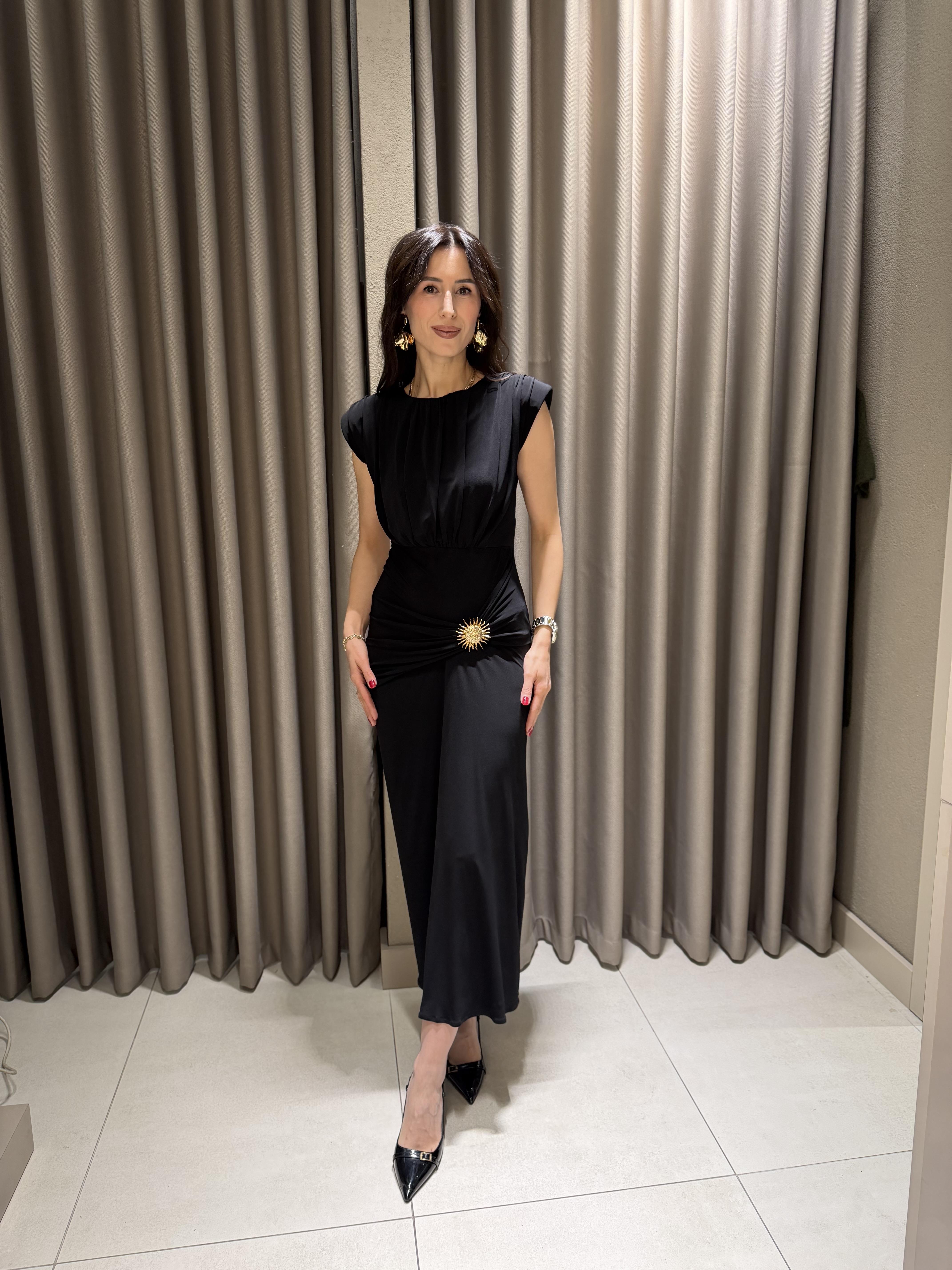 Vatkalı Güneş Elbise SİYAH