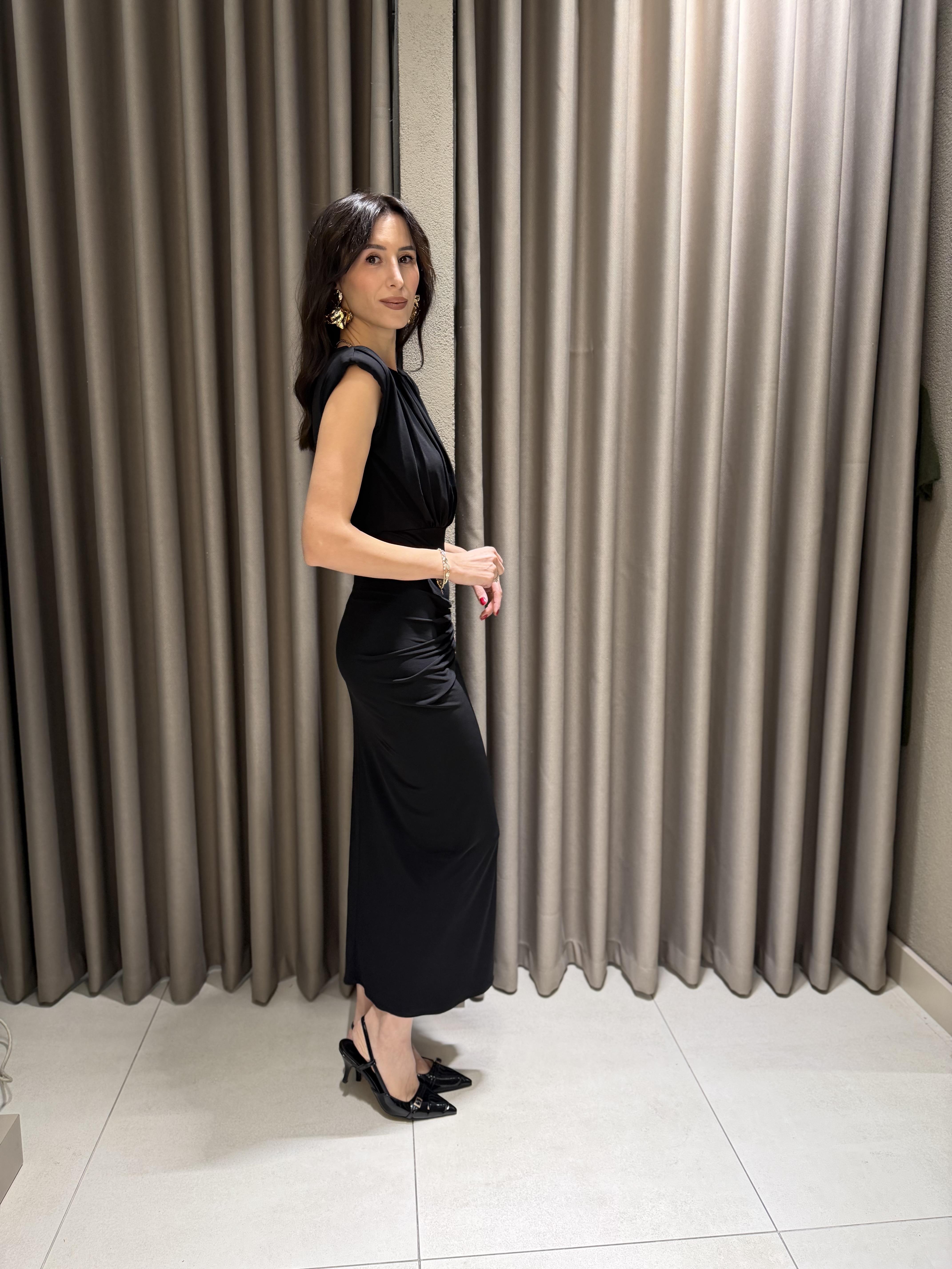 Vatkalı Güneş Elbise SİYAH