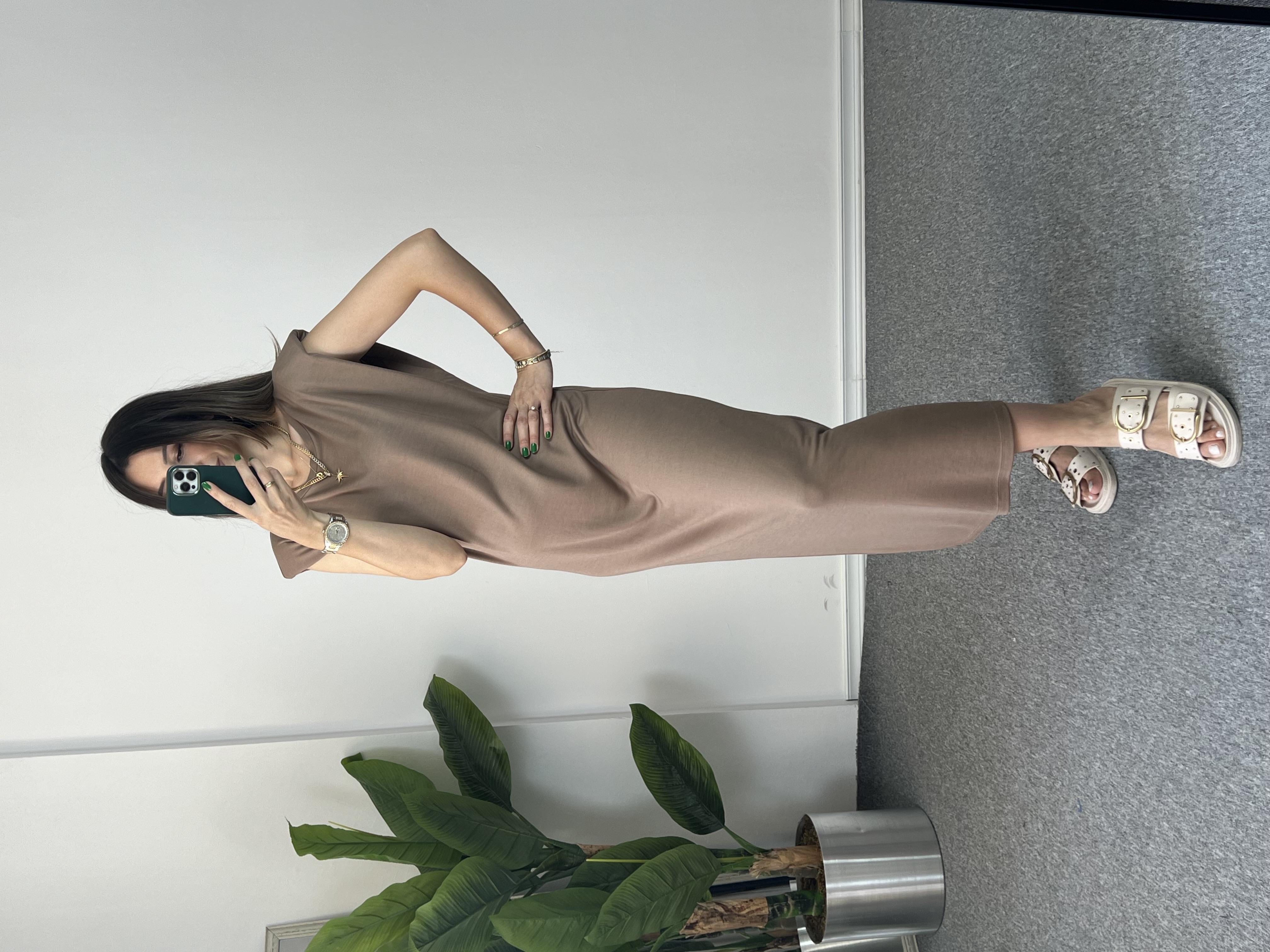 Vatkalı Kahve Modal Elbise