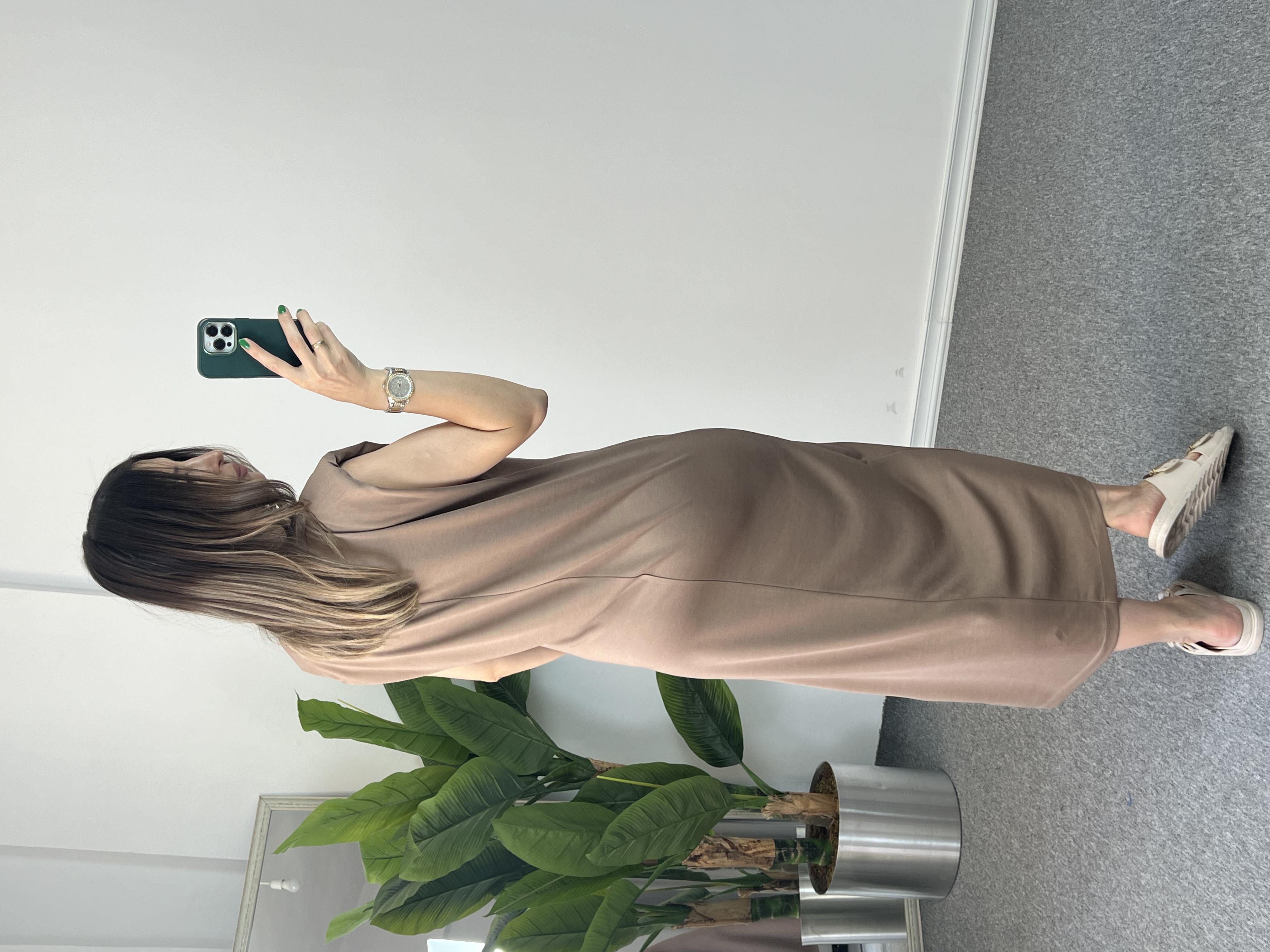 Vatkalı Kahve Modal Elbise